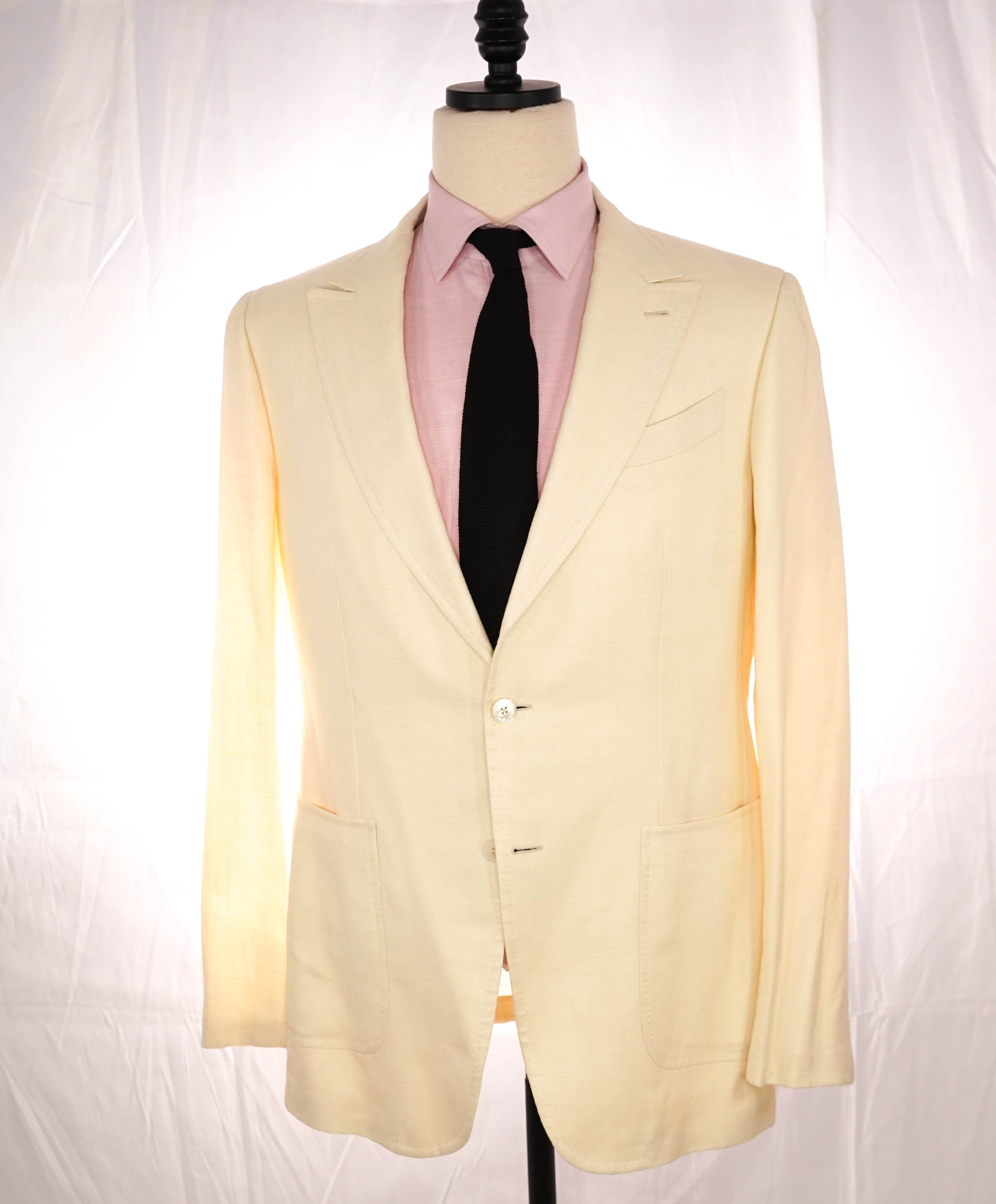 $3,295 ERMENEGILDO ZEGNA - "SILK/COTTON" Ivory Peak Lapel Blazer - 42R