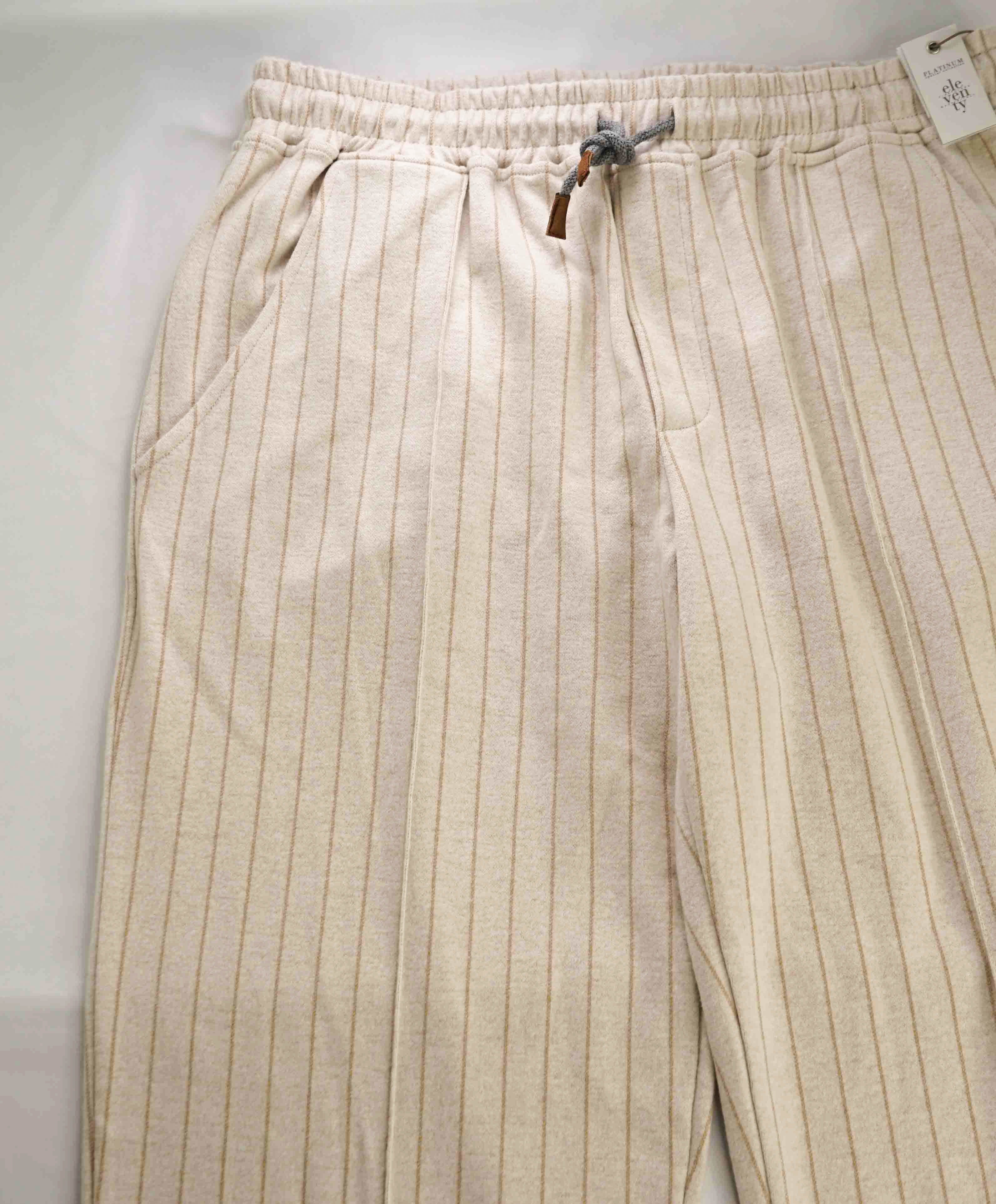 $1,495 ELEVENTY - Ivory & Camel Stripe CASHMERE Blend Jogger Sweat Pants - XL