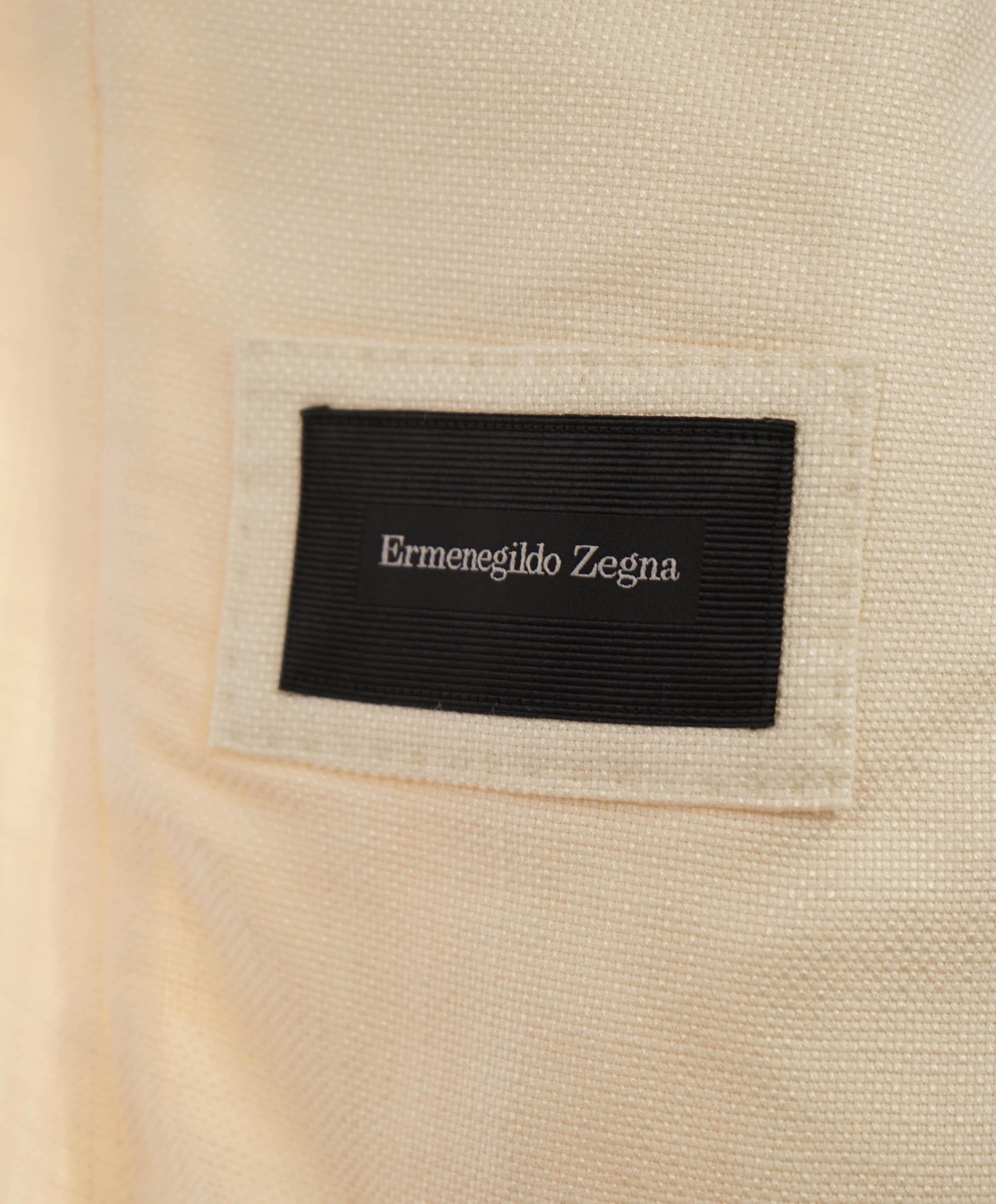 $3,295 ERMENEGILDO ZEGNA - "SILK/COTTON" Ivory Peak Lapel Blazer - 42R