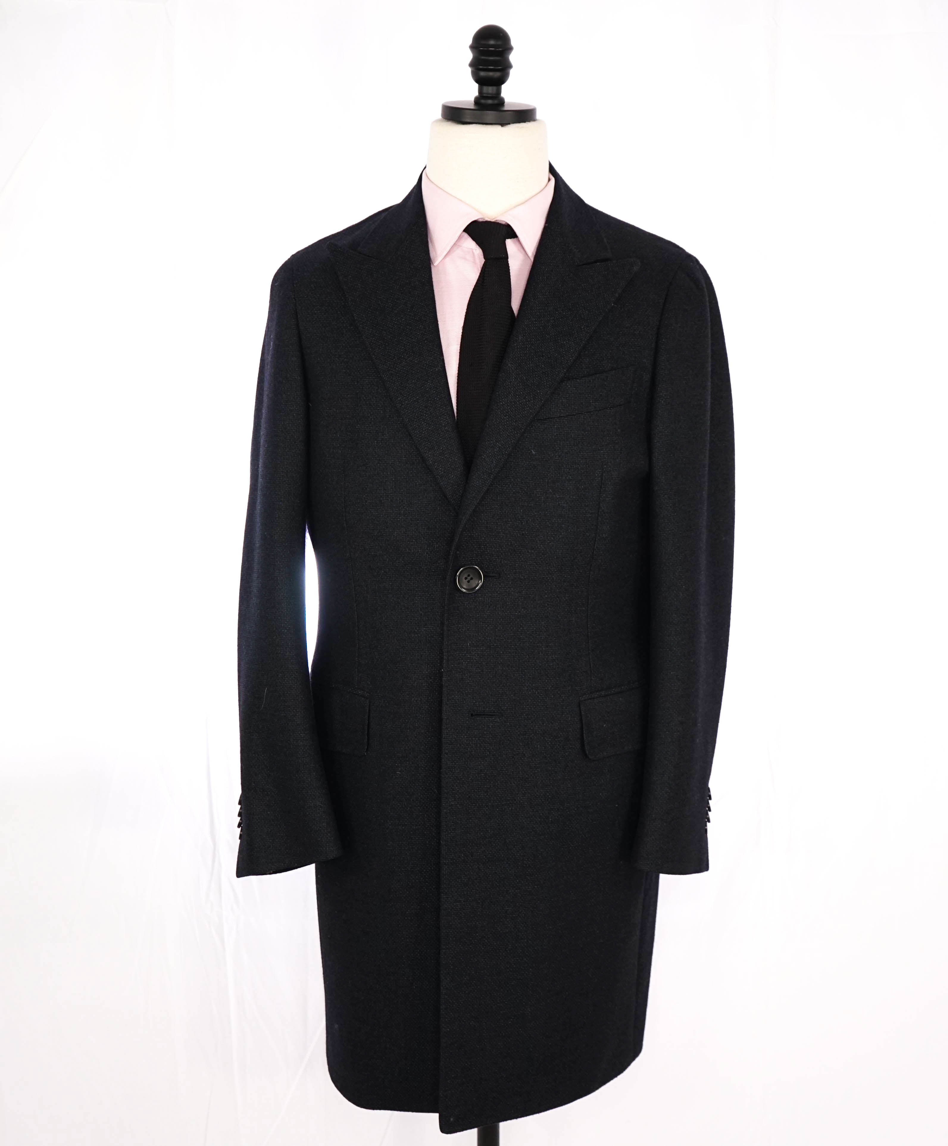 $2,395 CANALI - "KEI" Navy Wool Silk PEAK LAPEL Topcoat Coat - 36R