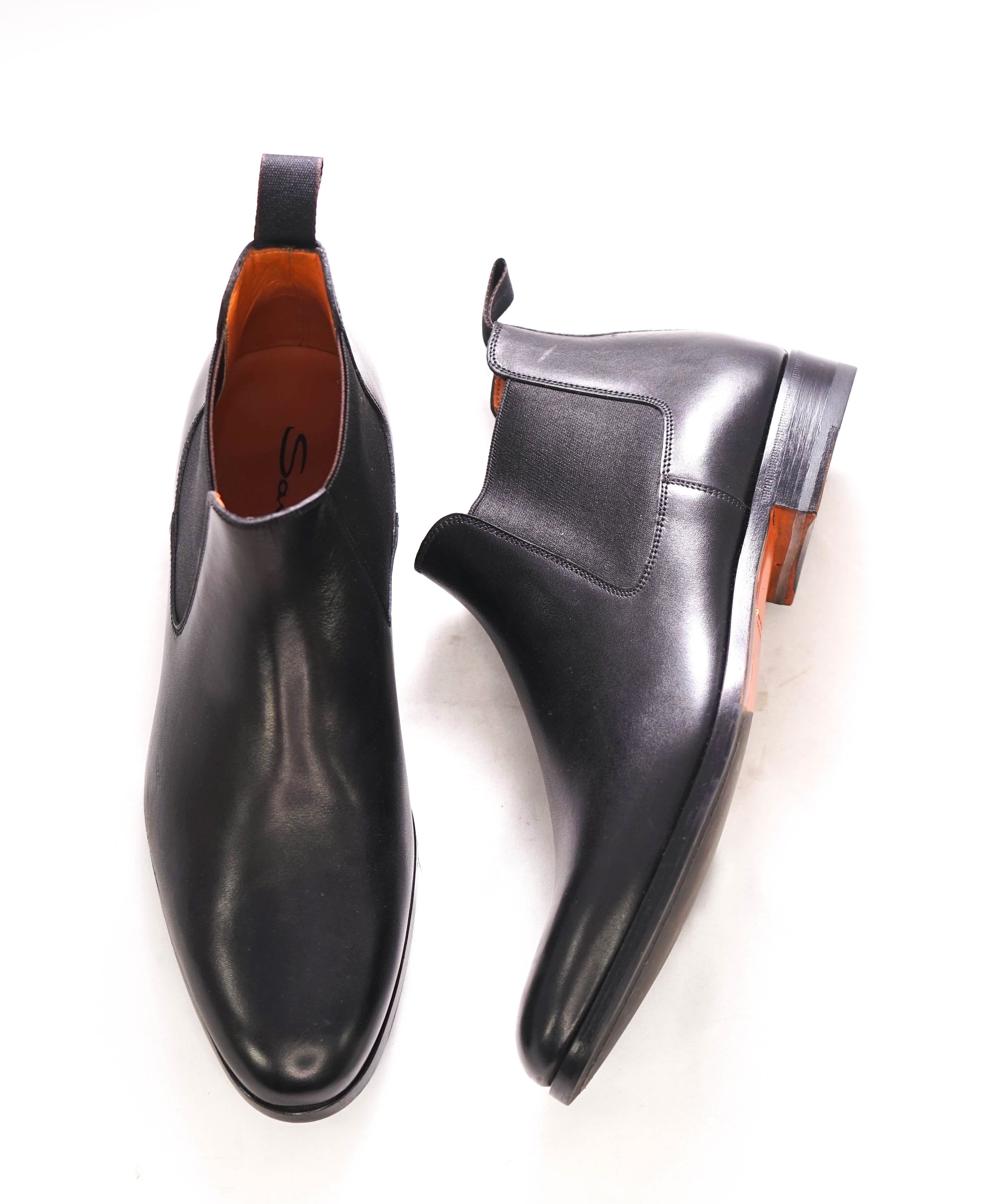 $1,295 SANTONI - Black Almond-Toe Ankle Chelsea Boot - 8 US (7 IT)