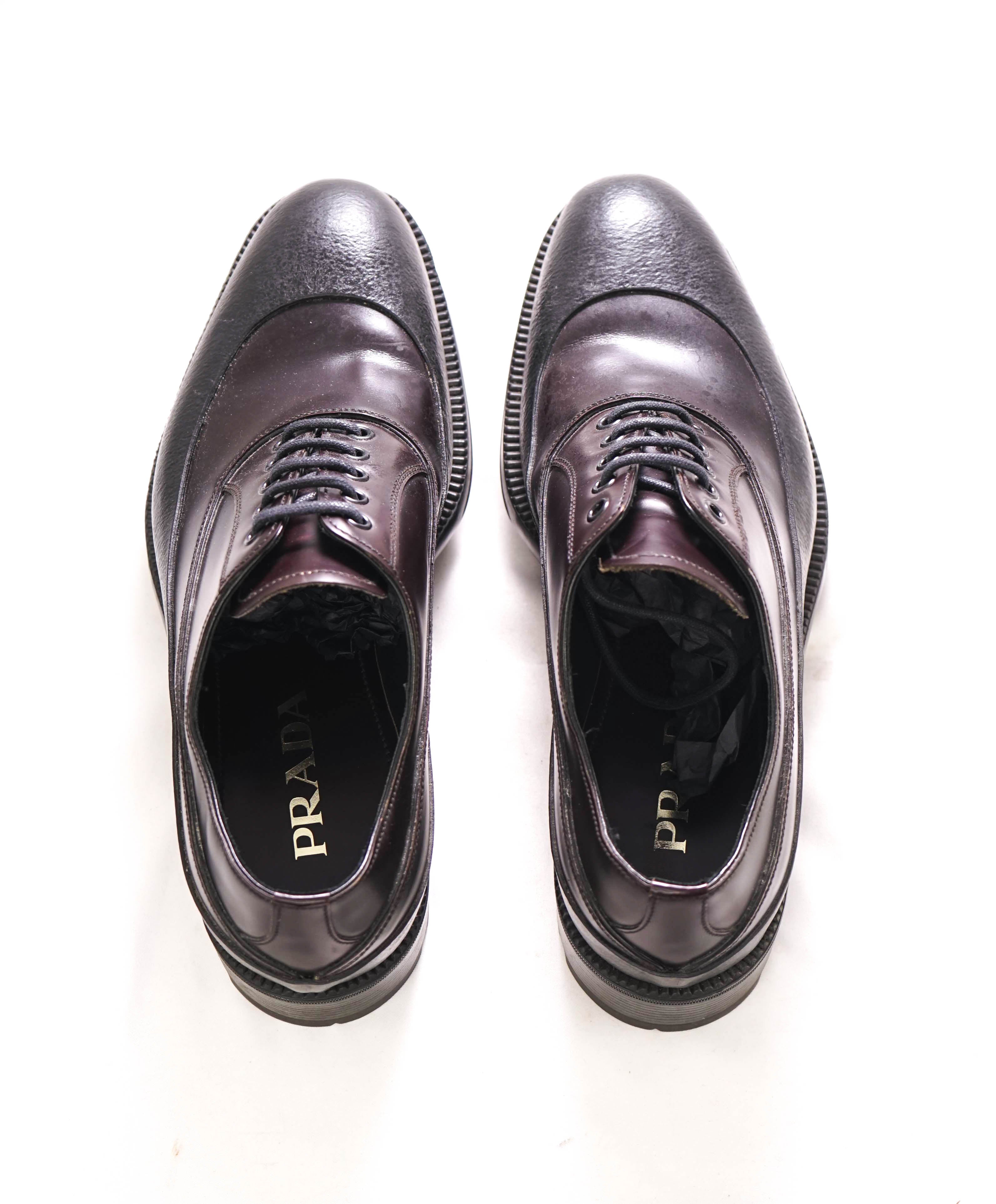 $1,320 PRADA - Brown Leather Brogue Mixed-Media Lug Sole Oxfords - 8 US (7 Prada)