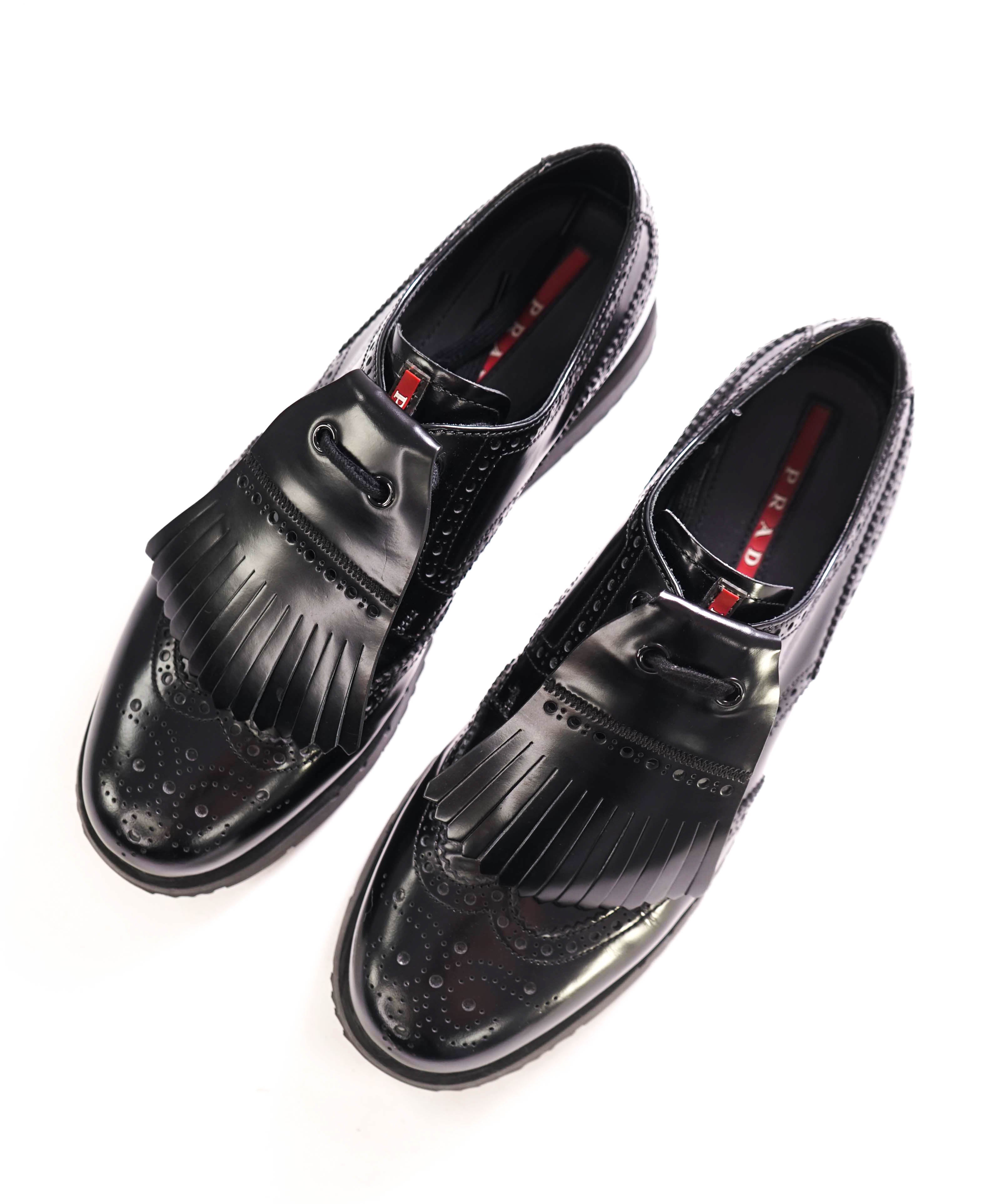 $950 PRADA - Black Wingtip Sneaker Oxfords With Removable Kilt Feature - 9.5 US (8.5 Prada)