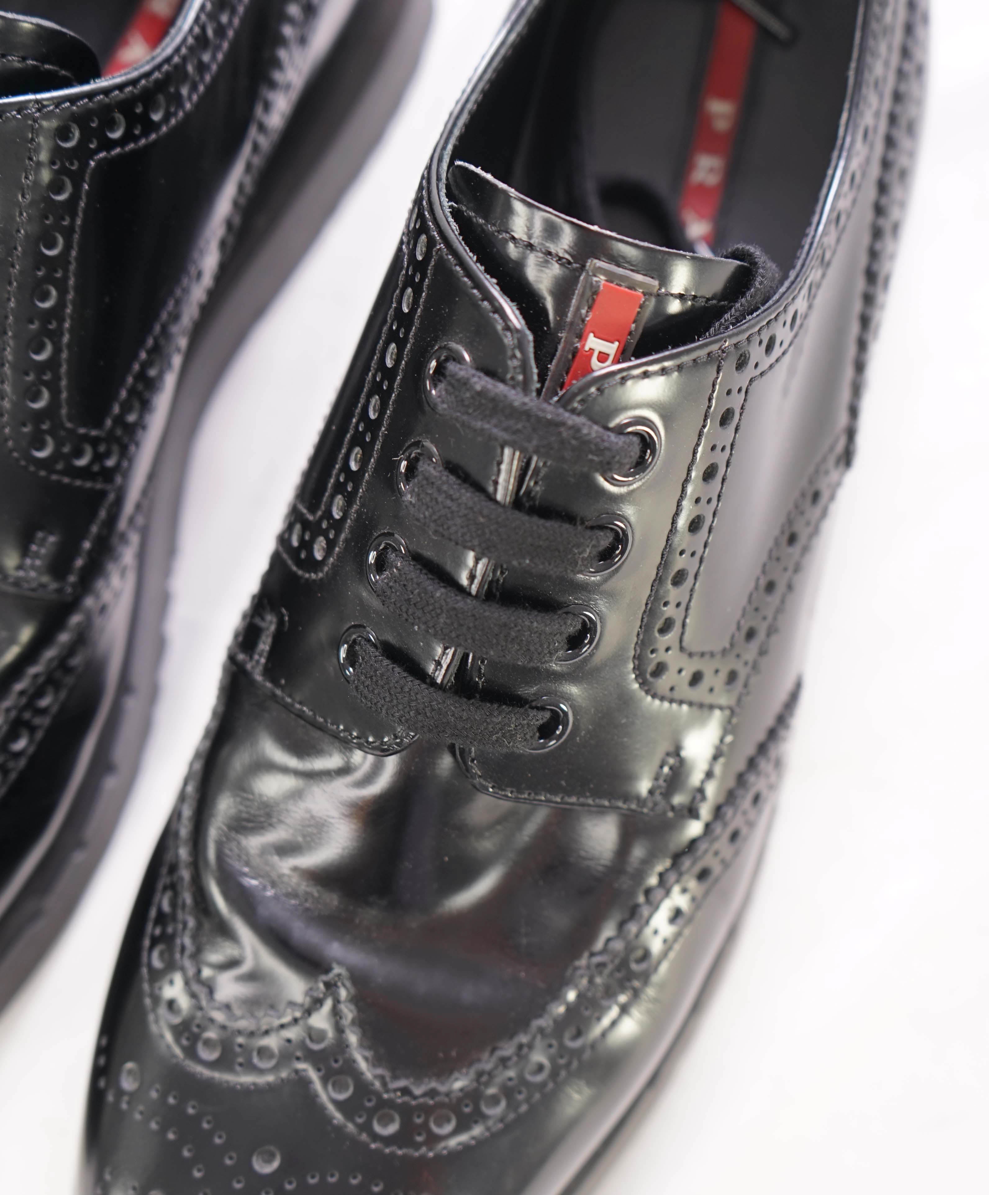 $950 PRADA - Black Wingtip Sneaker Oxfords With Removable Kilt Feature - 9.5 US (8.5 Prada)