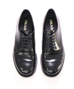 $1,150 PRADA - Black Brushed Polished Leather Derby Lace-Ups - 9.5 US (8.5 Prada)