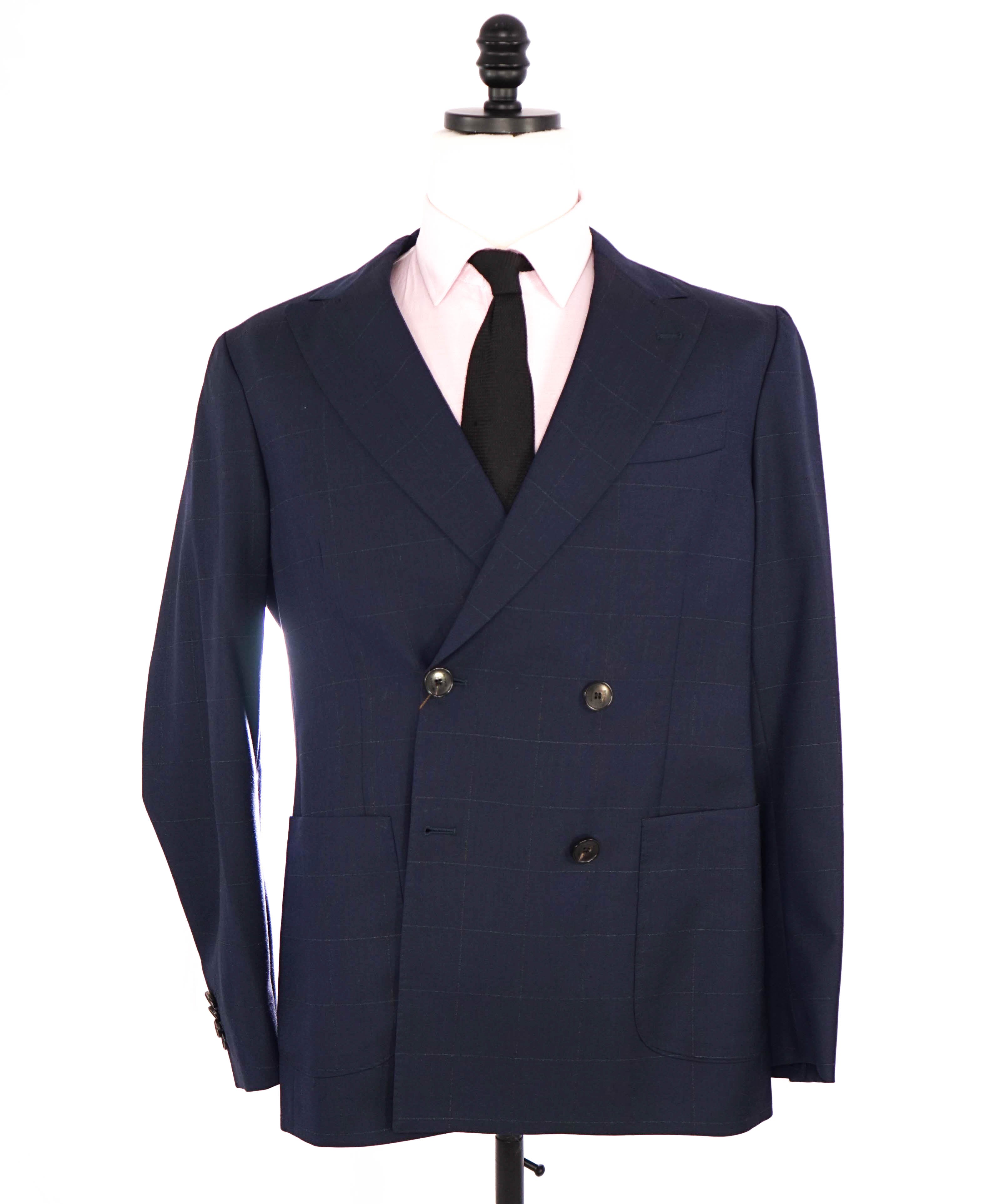 $3,395 ETRO - Navy Peak Lapel DOUBLE BREASTED Silk Lined Suit - 40R