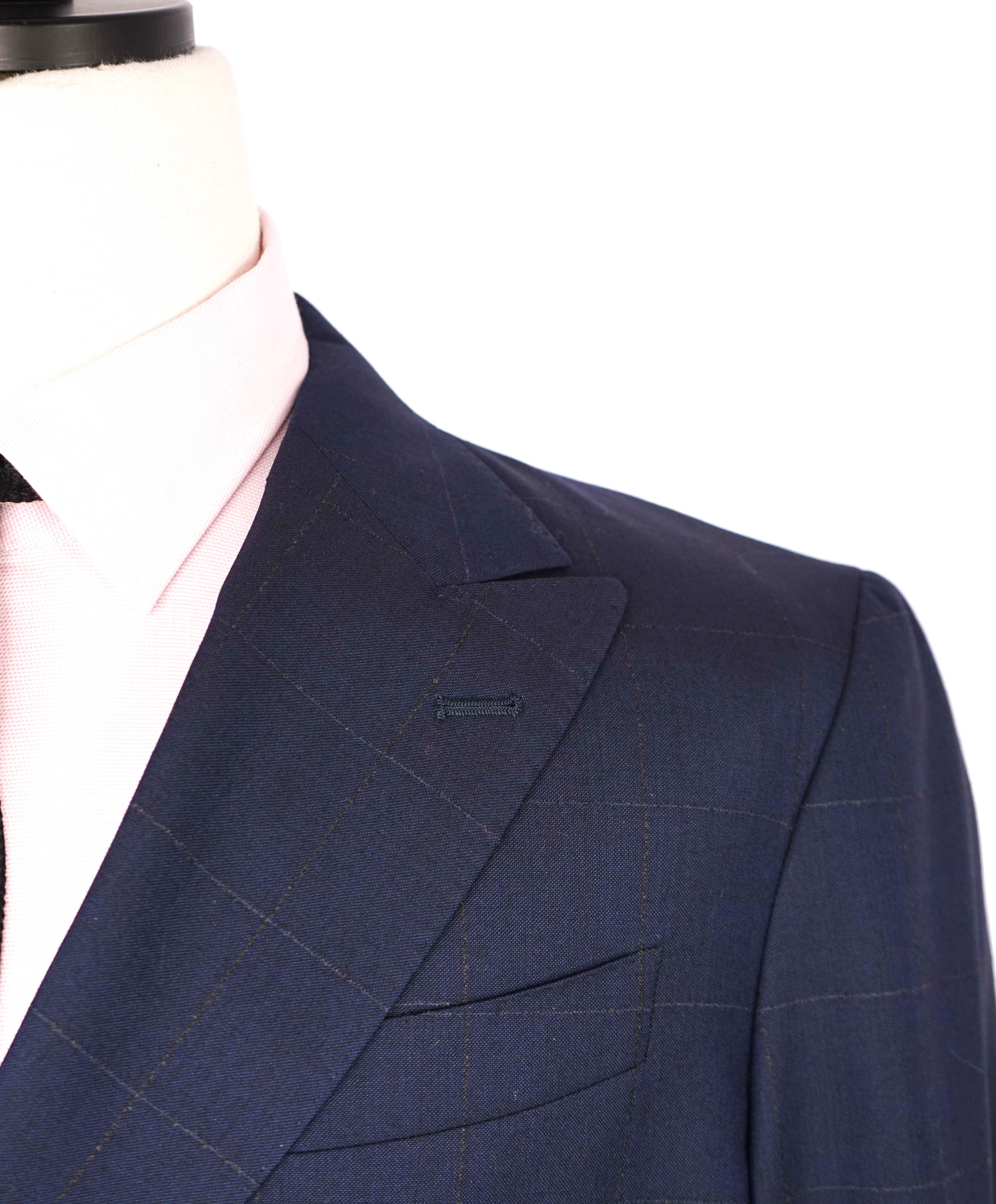 $3,395 ETRO - Navy Peak Lapel DOUBLE BREASTED Silk Lined Suit - 40R