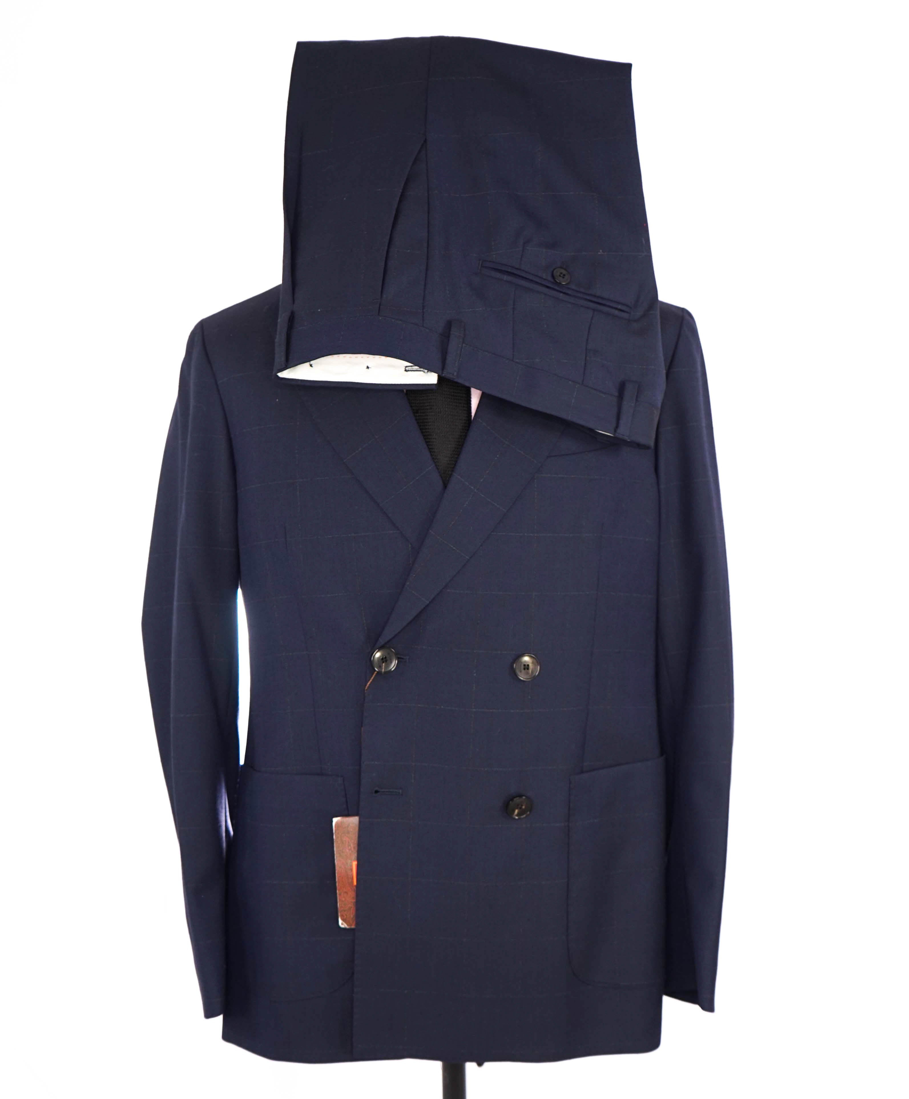 $3,395 ETRO - Navy Peak Lapel DOUBLE BREASTED Silk Lined Suit - 40R