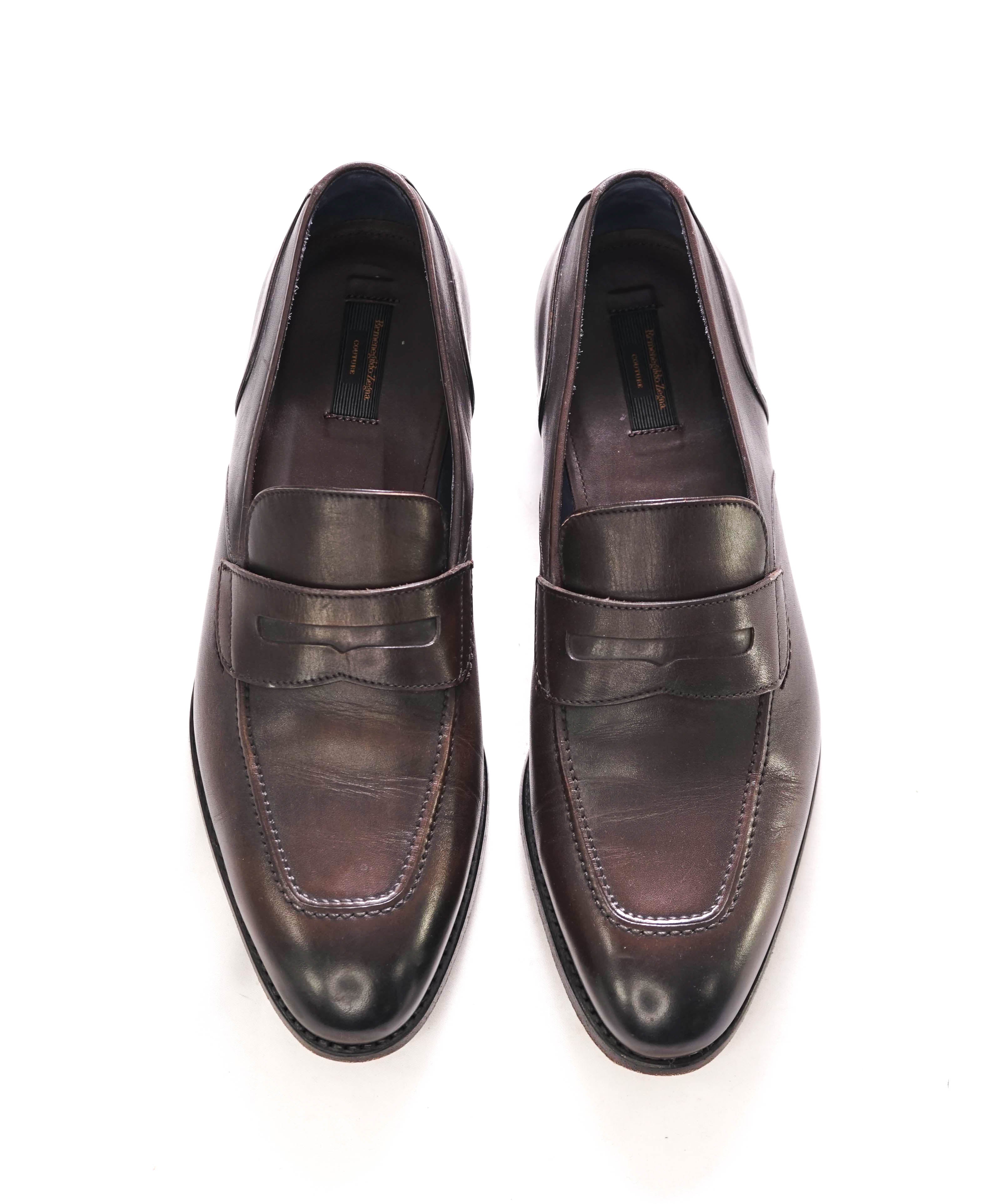 $950 ERMENEGILDO ZEGNA COUTURE - Brown Leather Penny Loafers - 7.5US 6.5UK