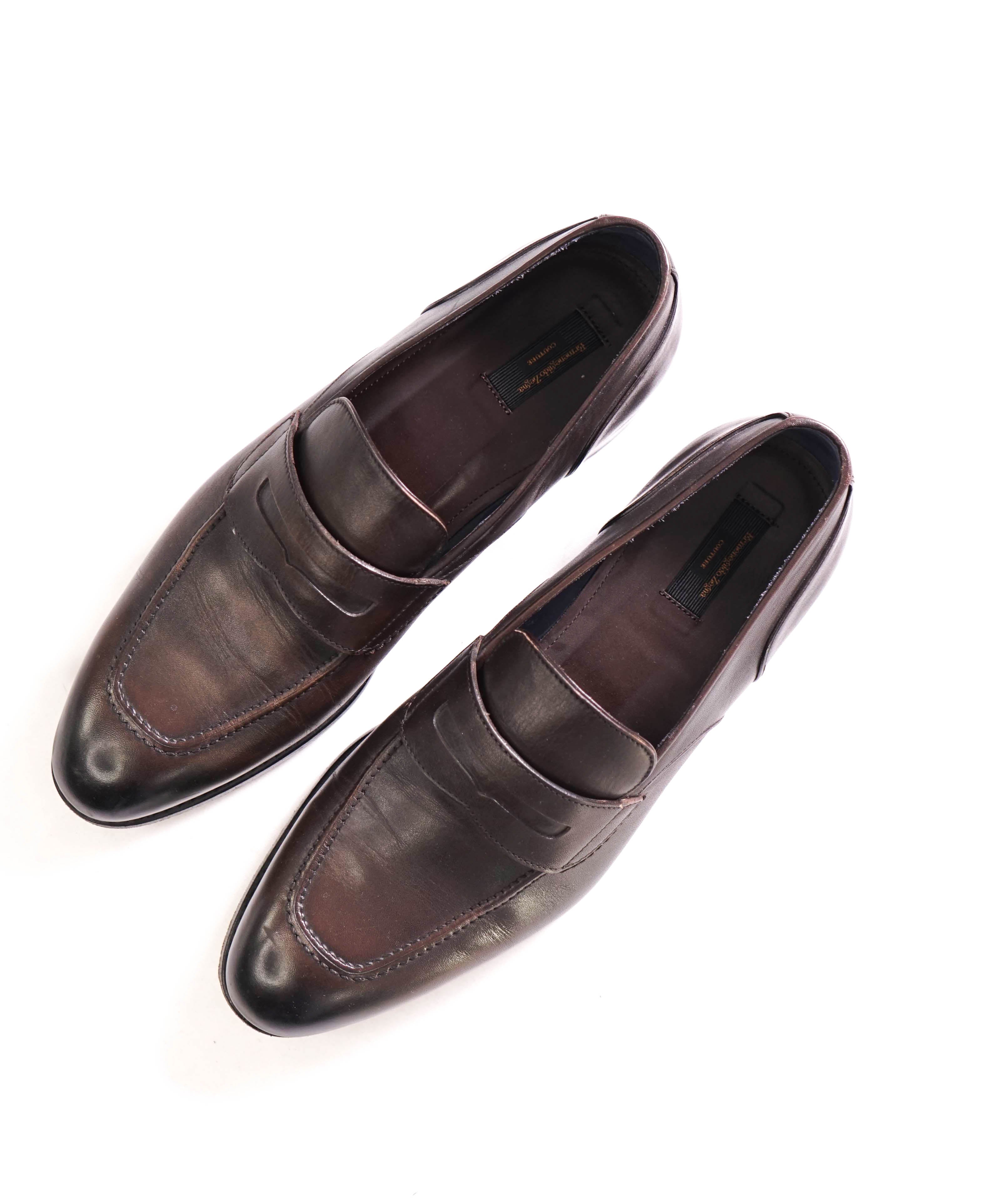 $950 ERMENEGILDO ZEGNA COUTURE - Brown Leather Penny Loafers - 7.5US 6.5UK