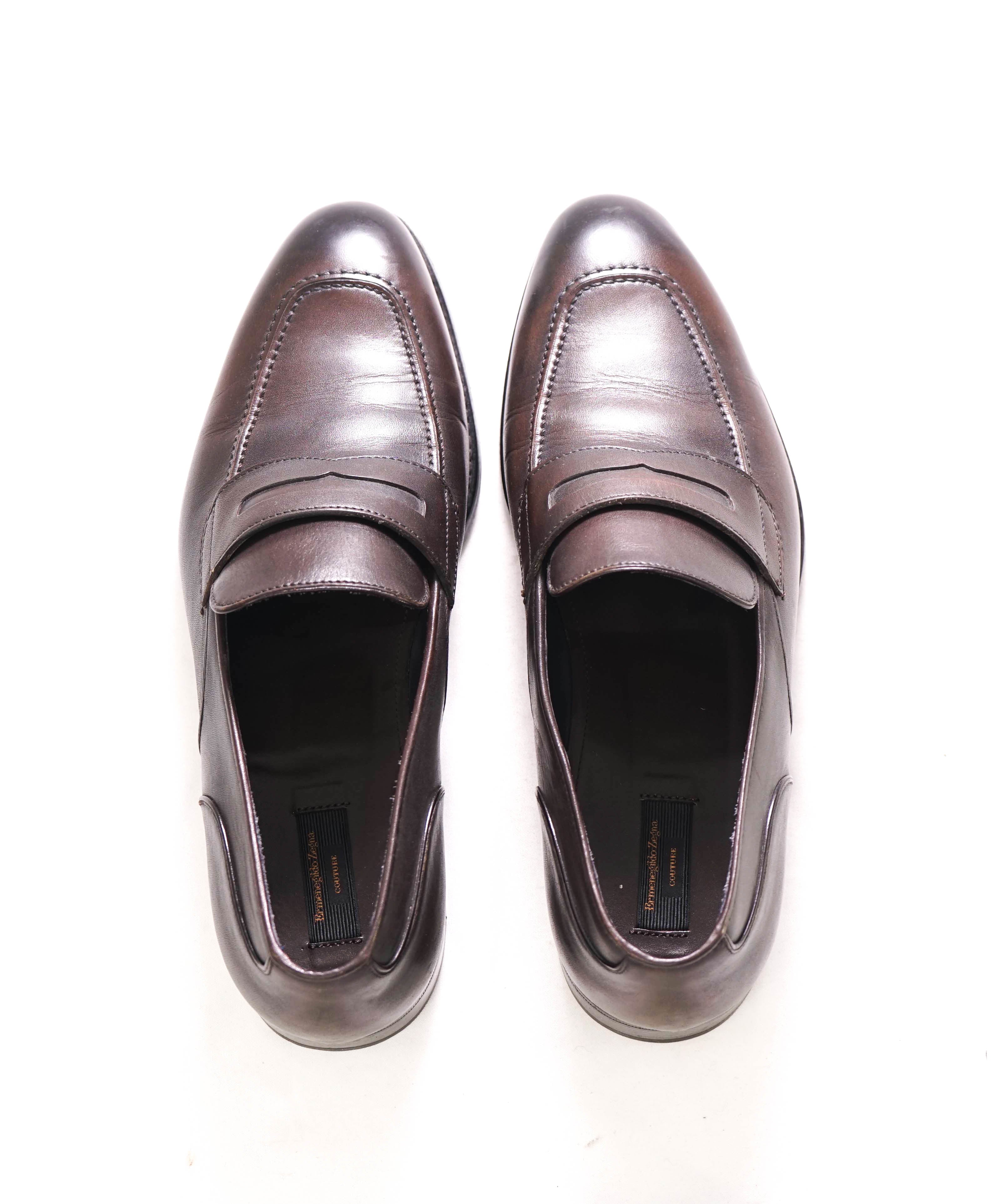 $950 ERMENEGILDO ZEGNA COUTURE - Brown Leather Penny Loafers - 7.5US 6.5UK