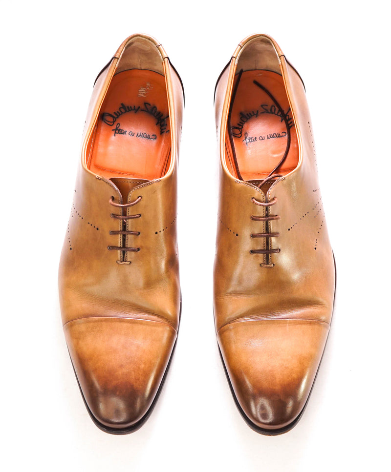 $1,295 SANTONI - "Fatte A Mano" Neutral Patina Texture Hand Made Oxford - 13 US (12 Santoni)