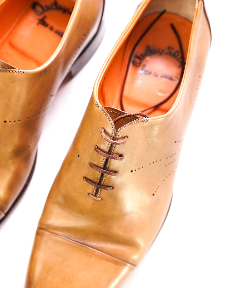 $1,295 SANTONI - "Fatte A Mano" Neutral Patina Texture Hand Made Oxford - 13 US (12 Santoni)