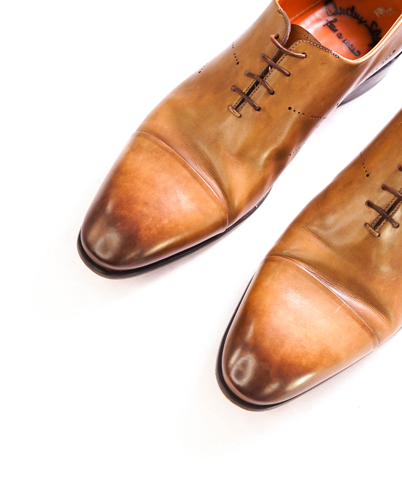 $1,295 SANTONI - "Fatte A Mano" Neutral Patina Texture Hand Made Oxford - 13 US (12 Santoni)