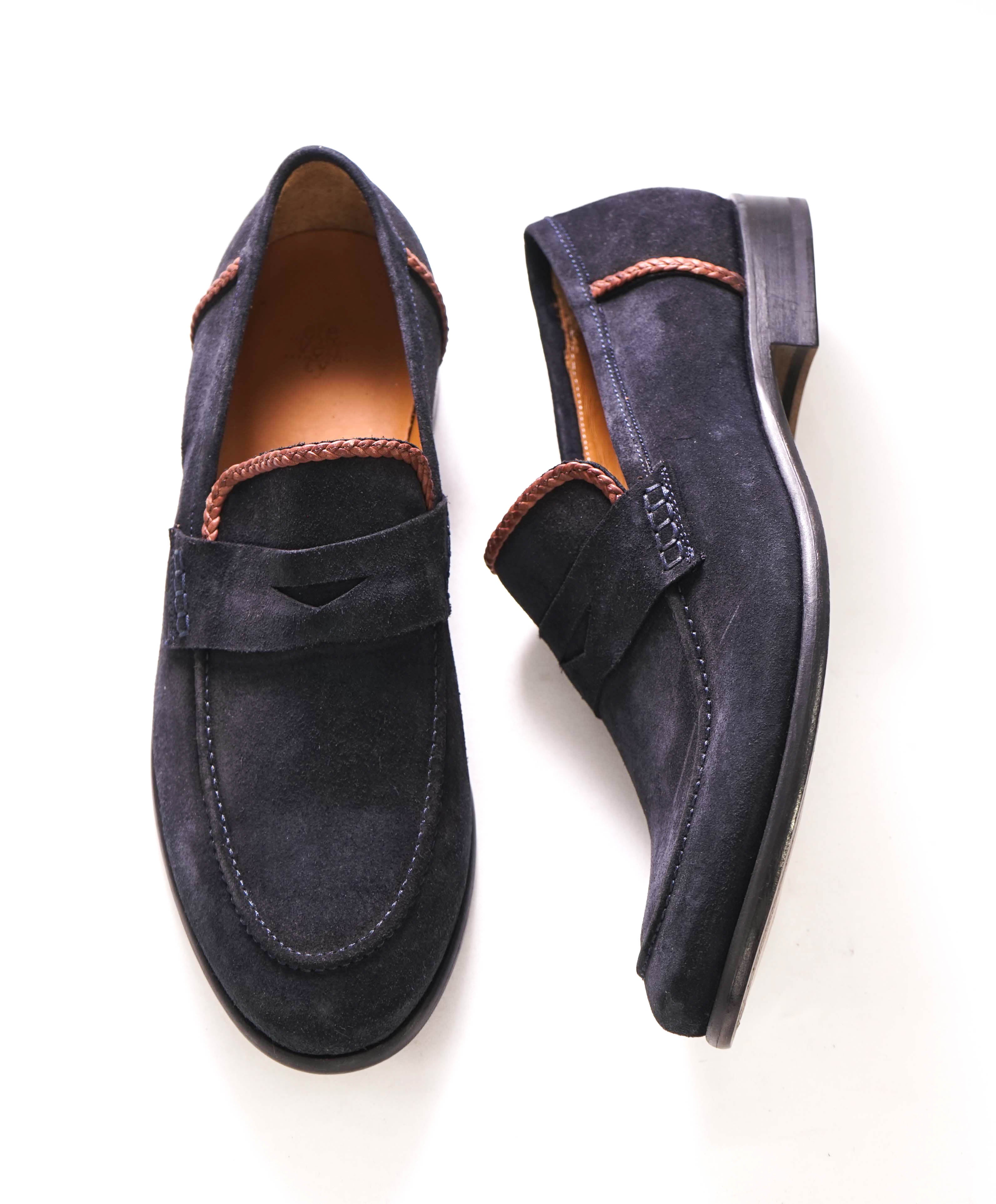 $595 ELEVENTY - Blue Suede Loafer BRAIDED Brunello Dress Shoes - 10 US (43EU)