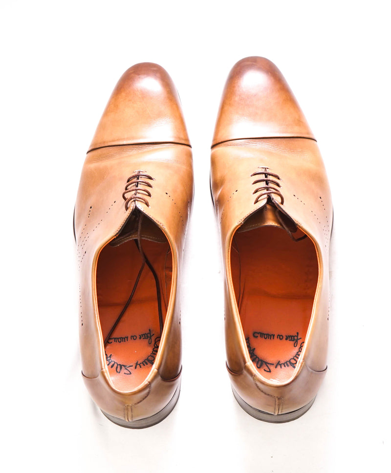 $1,295 SANTONI - "Fatte A Mano" Neutral Patina Texture Hand Made Oxford - 13 US (12 Santoni)