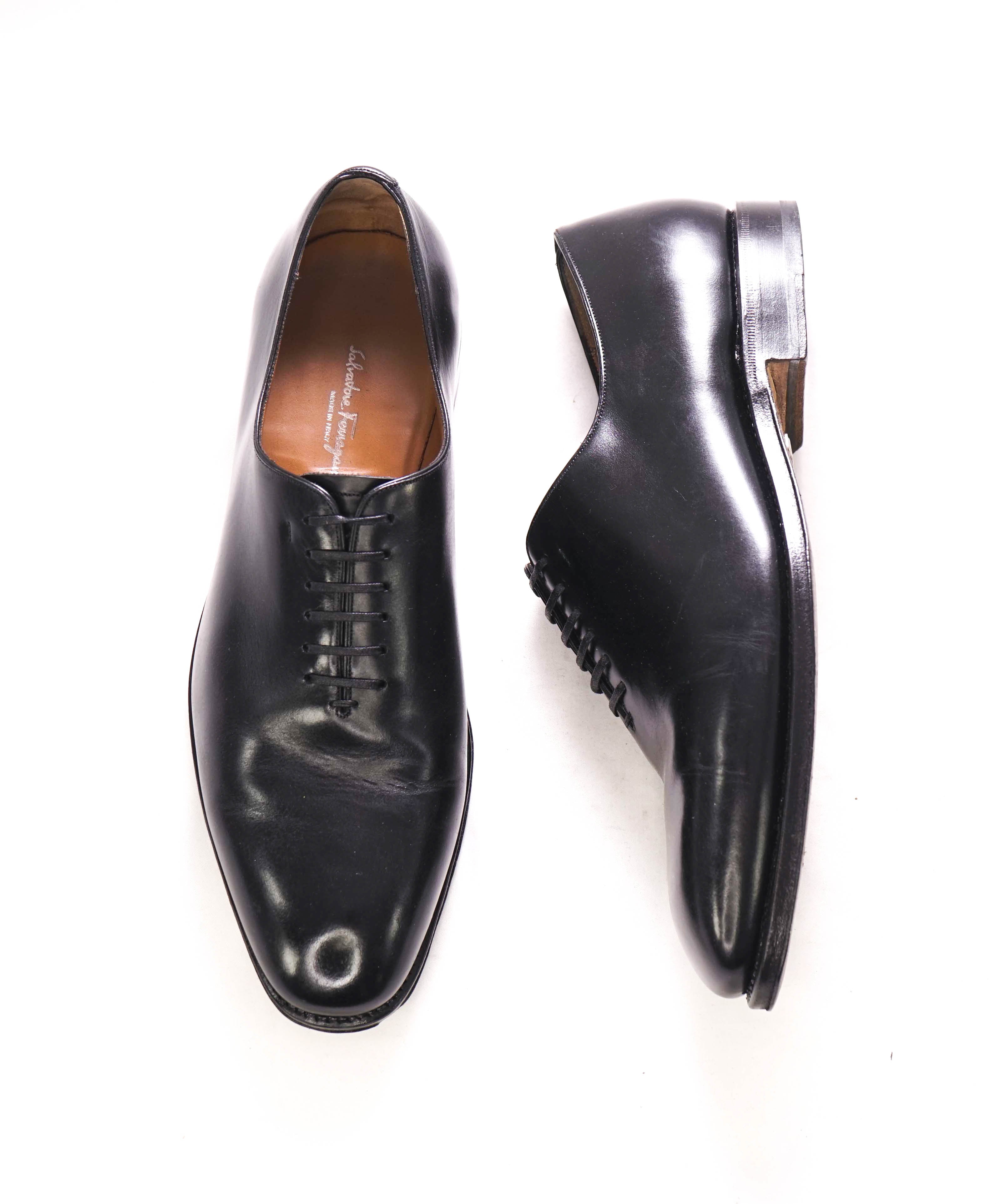 SALVATORE FERRAGAMO - "TRAMEZZA CARMELO" Black Whole Cut Oxfords - 9.5 EE