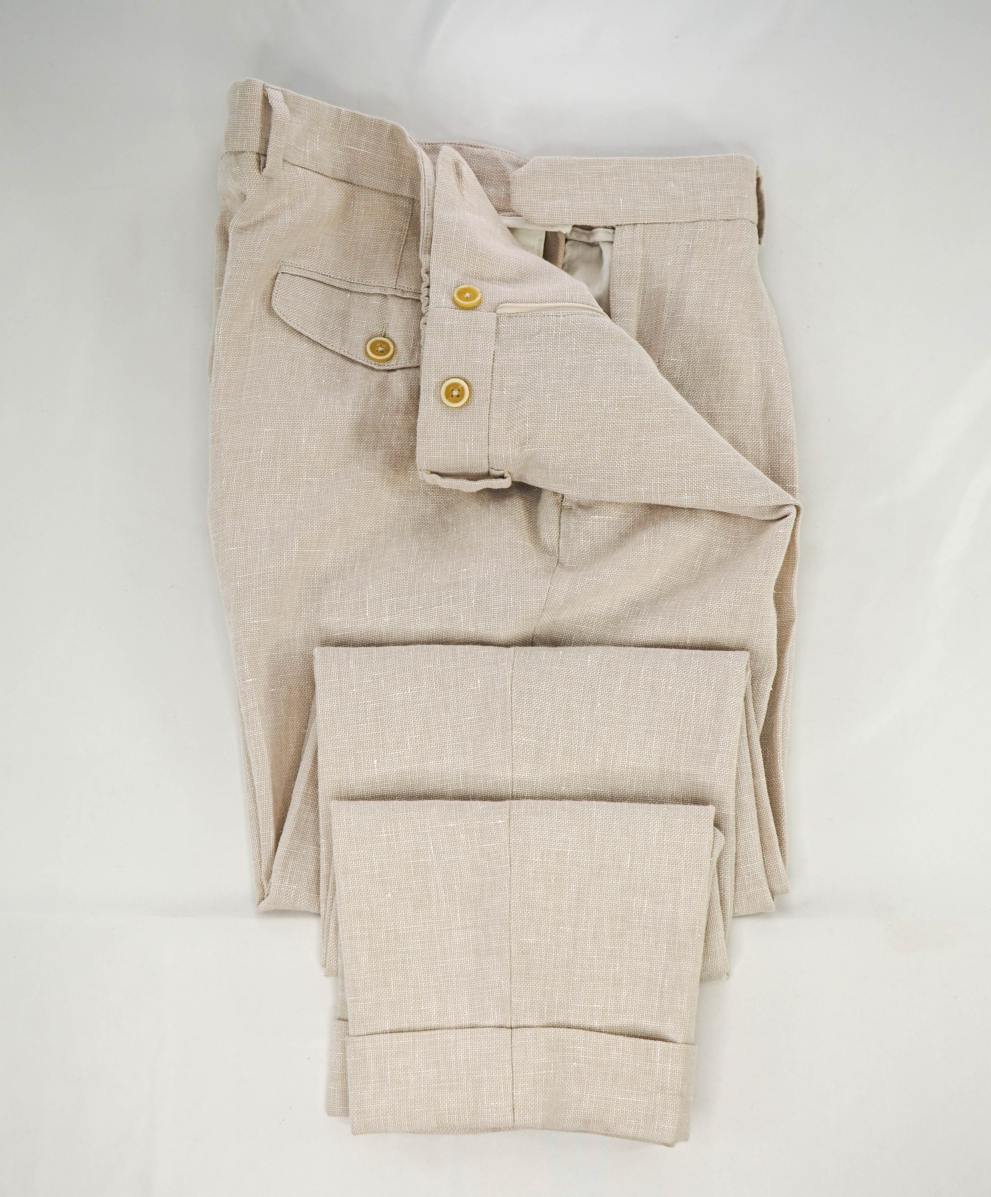 $1,795 ELEVENTY - Patch Pocket Ivory COTTON/LINEN Double-Breasted SUIT - 40US