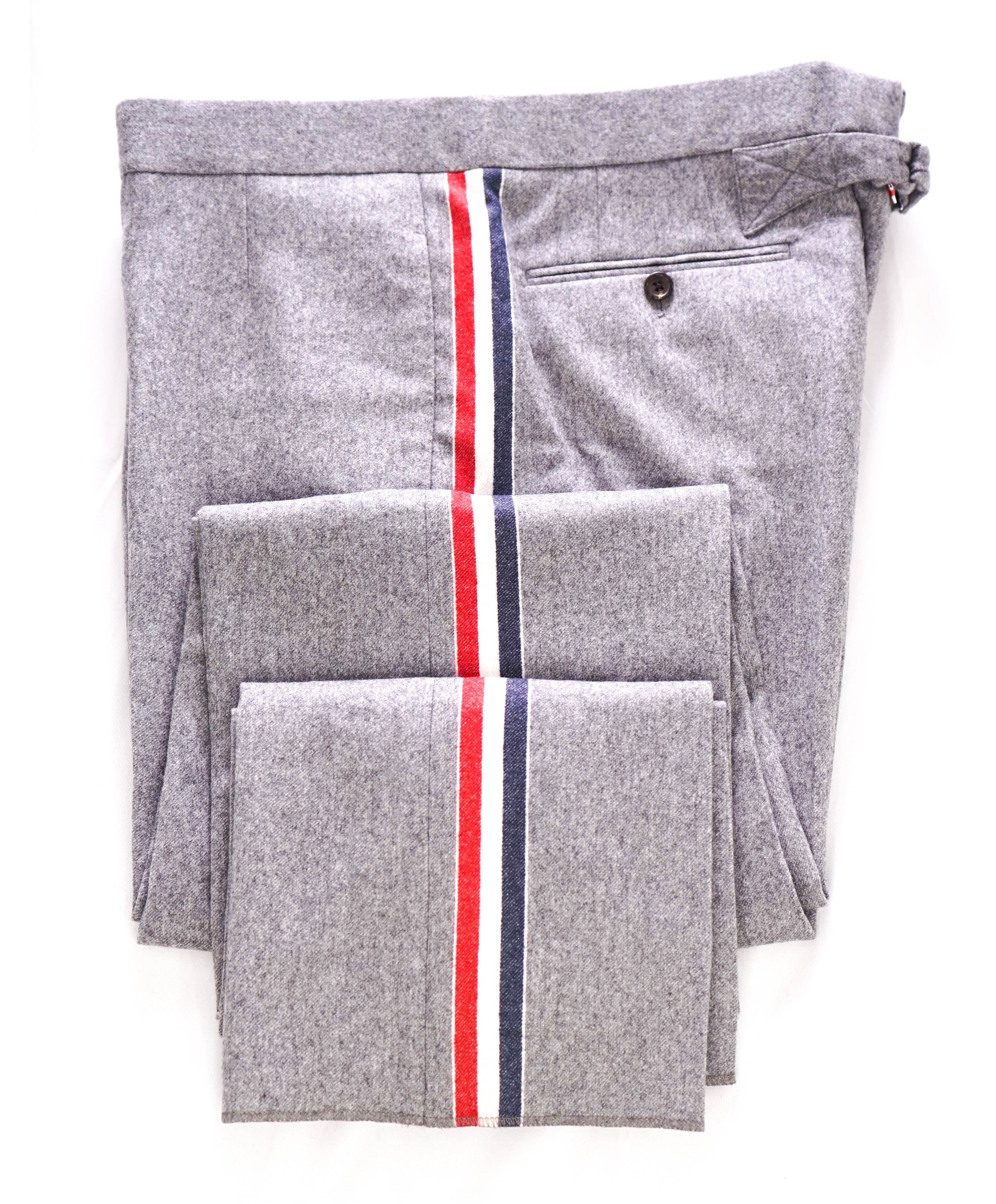 $3,200 THOM BROWNE - Gray CASHMERE Flannel Dress Pants Side Tab Pants- (SZ 4) 37W