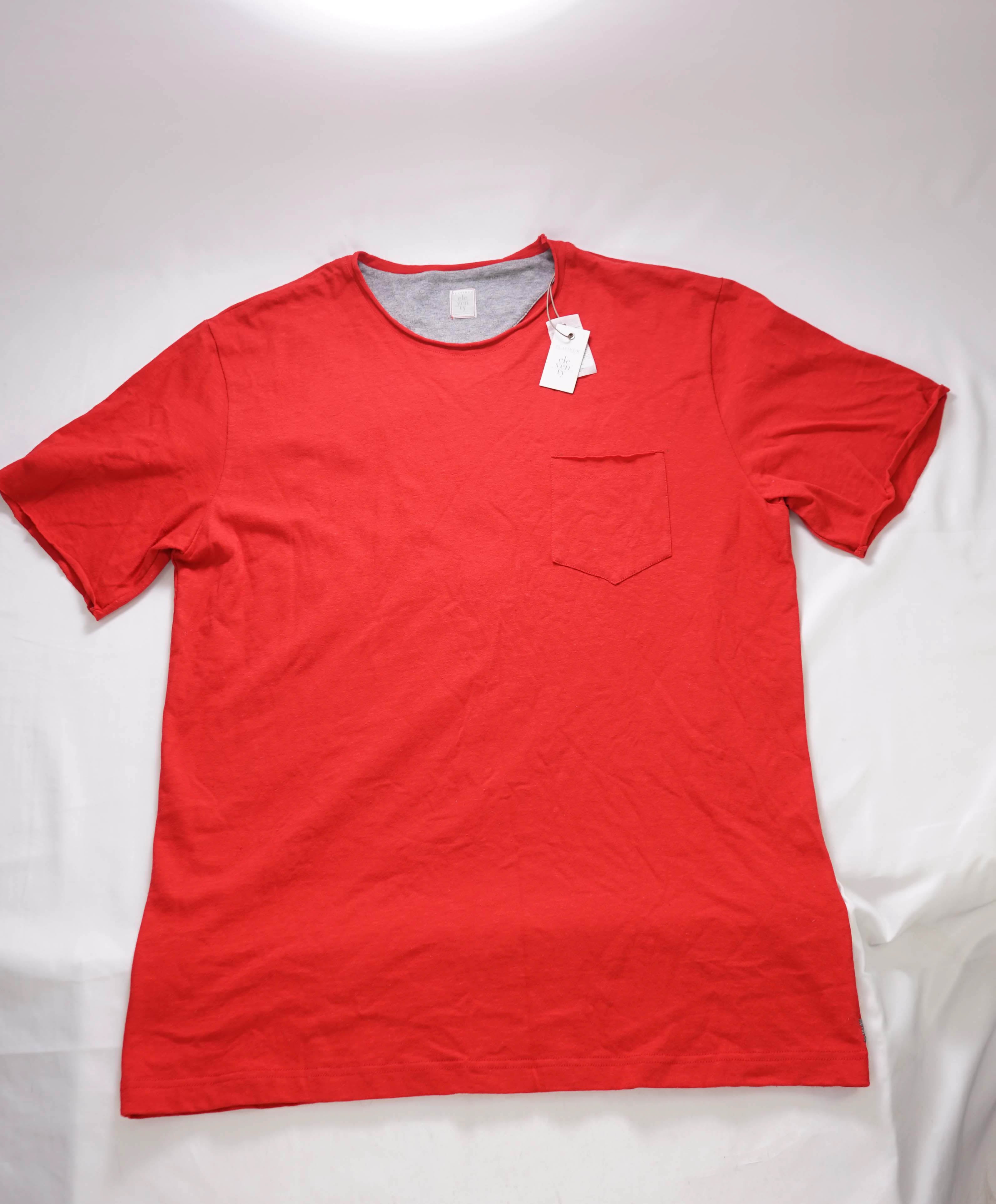 $195 ELEVENTY - Cotton Red Short Sleeve T W Front Pocket - M