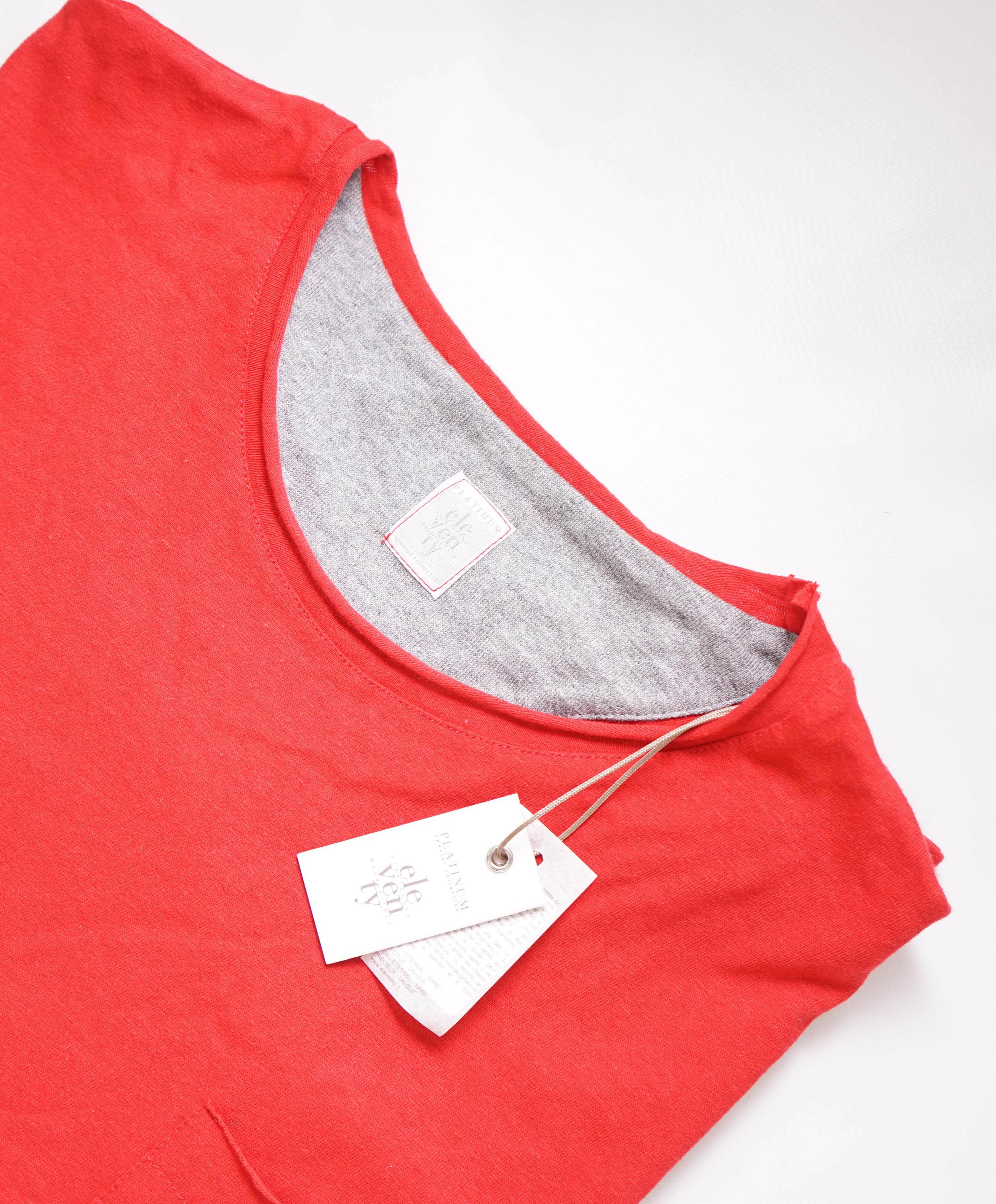 $195 ELEVENTY - Cotton Red Short Sleeve T W Front Pocket - M