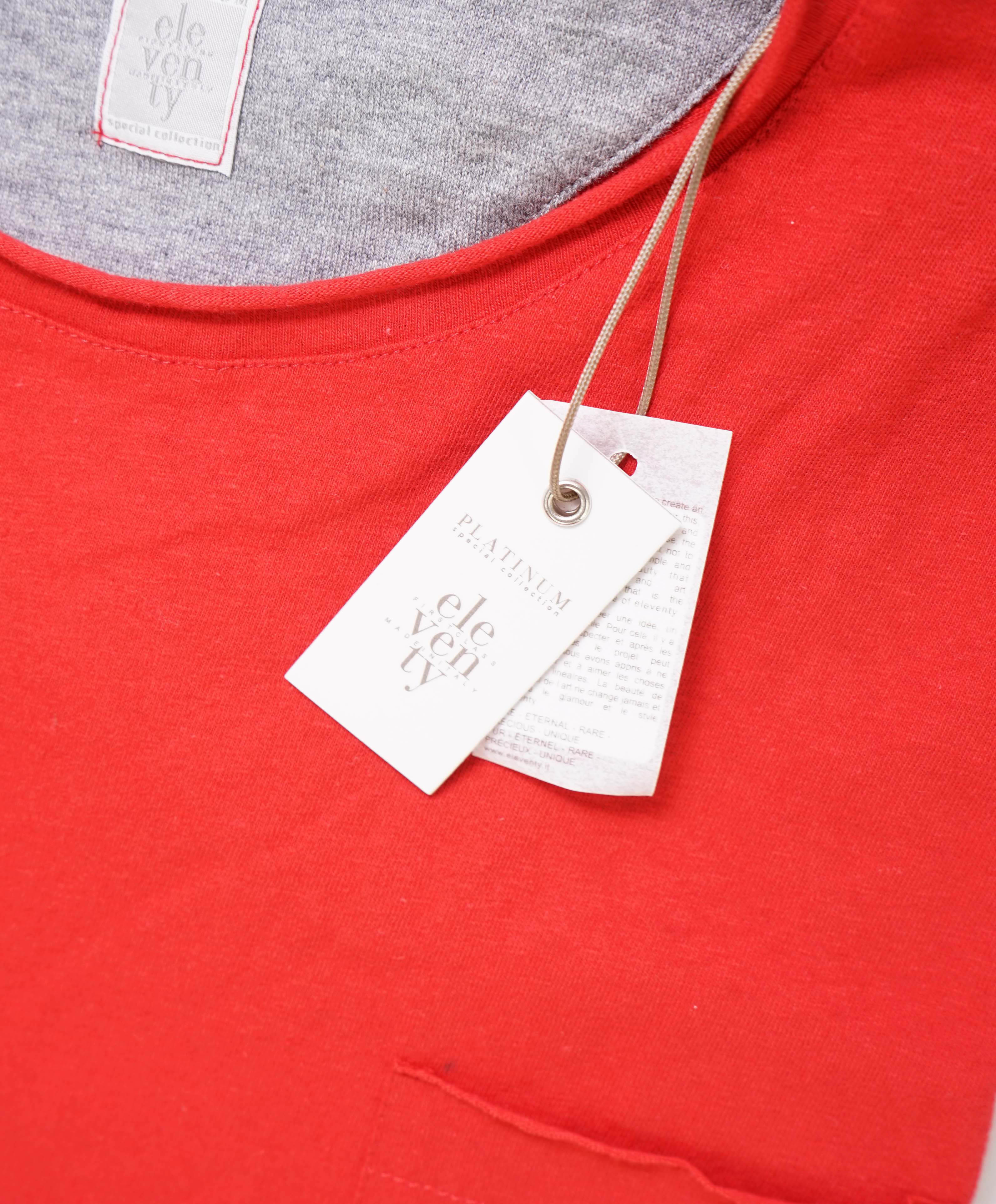 $195 ELEVENTY - Cotton Red Short Sleeve T W Front Pocket - M