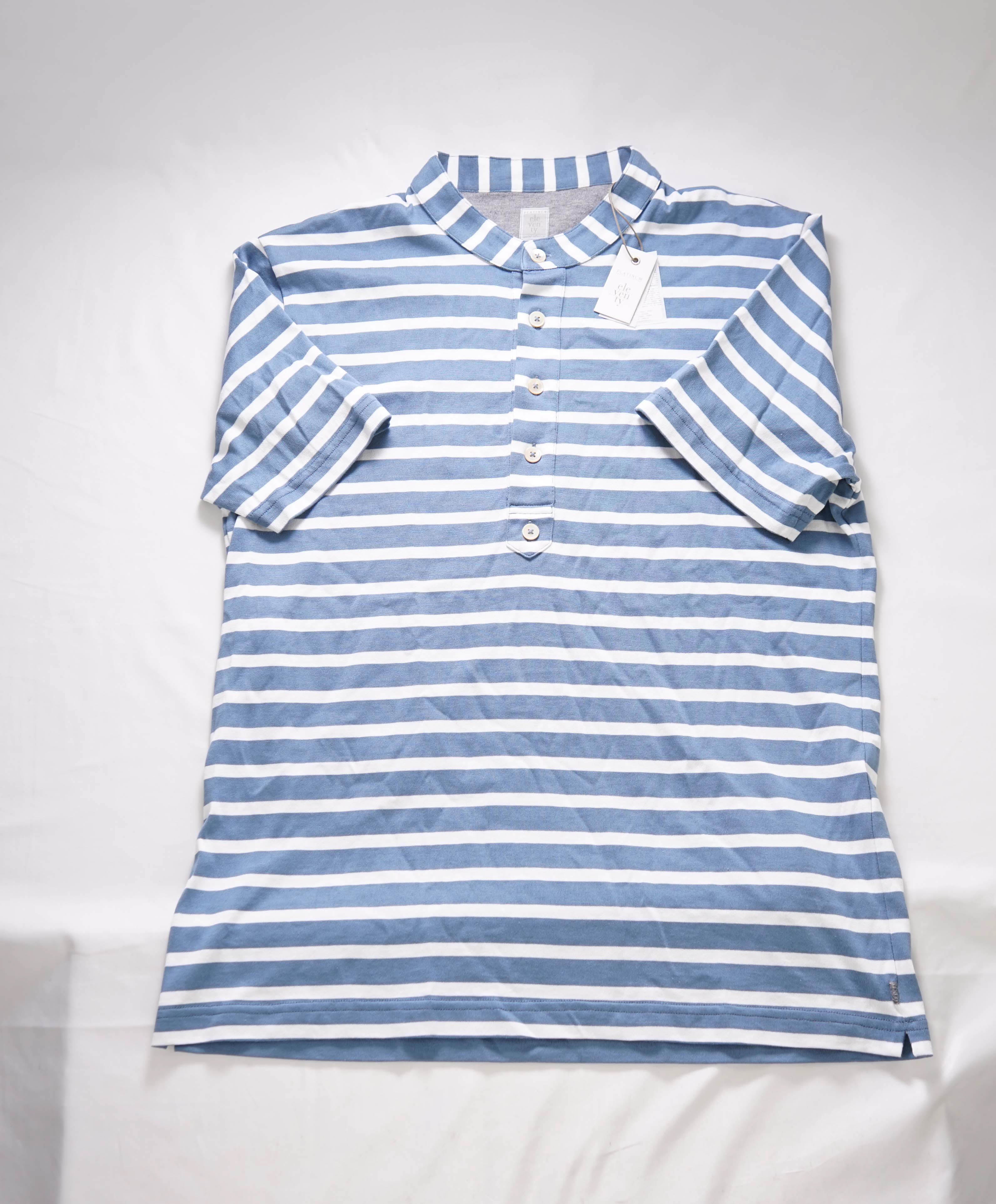 $395 ELEVENTY - Logo COTTON Nautical Stripe Henley T-Shirt Blue - M