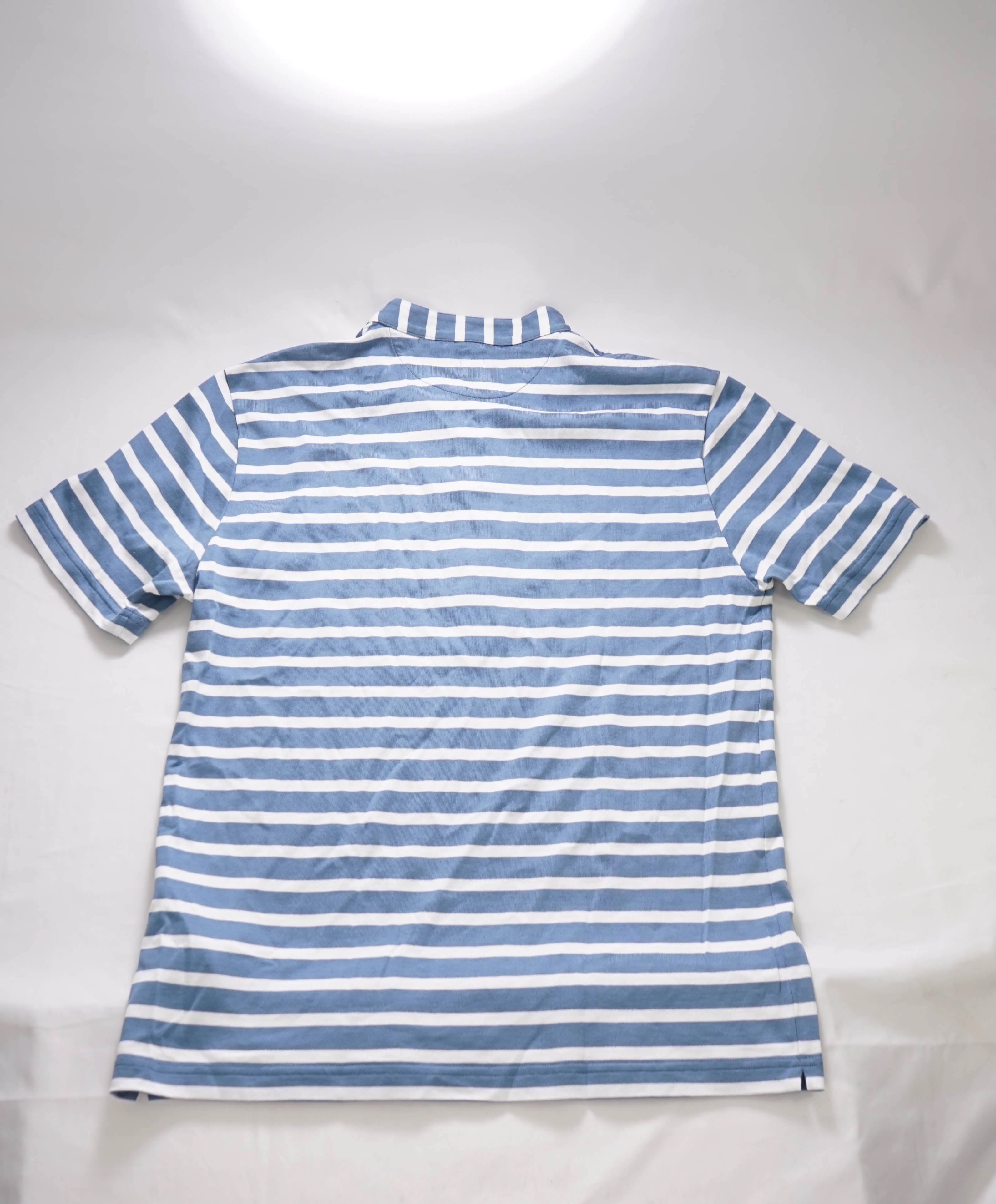 $395 ELEVENTY - Logo COTTON Nautical Stripe Henley T-Shirt Blue - M