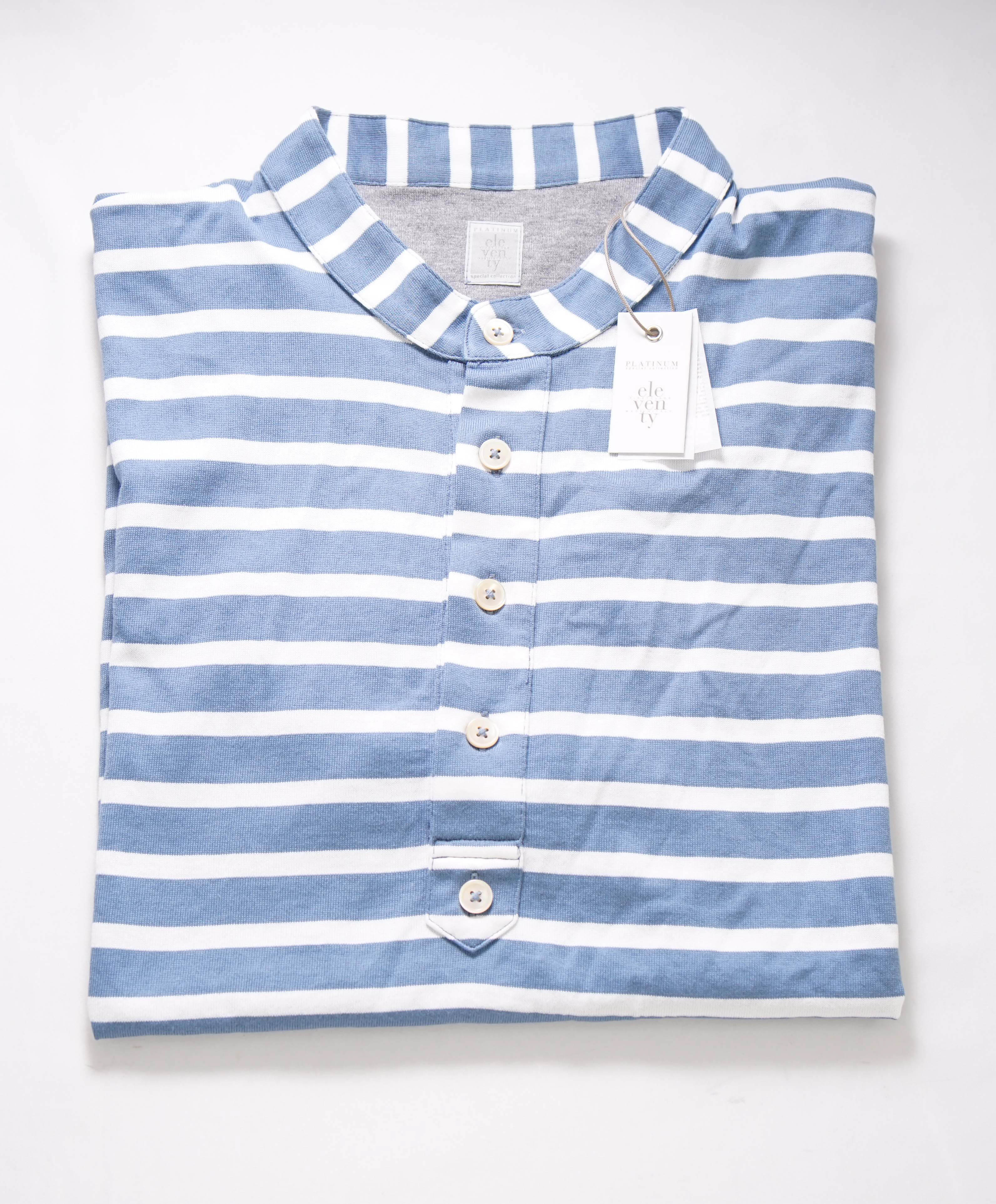 $395 ELEVENTY - Logo COTTON Nautical Stripe Henley T-Shirt Blue - M