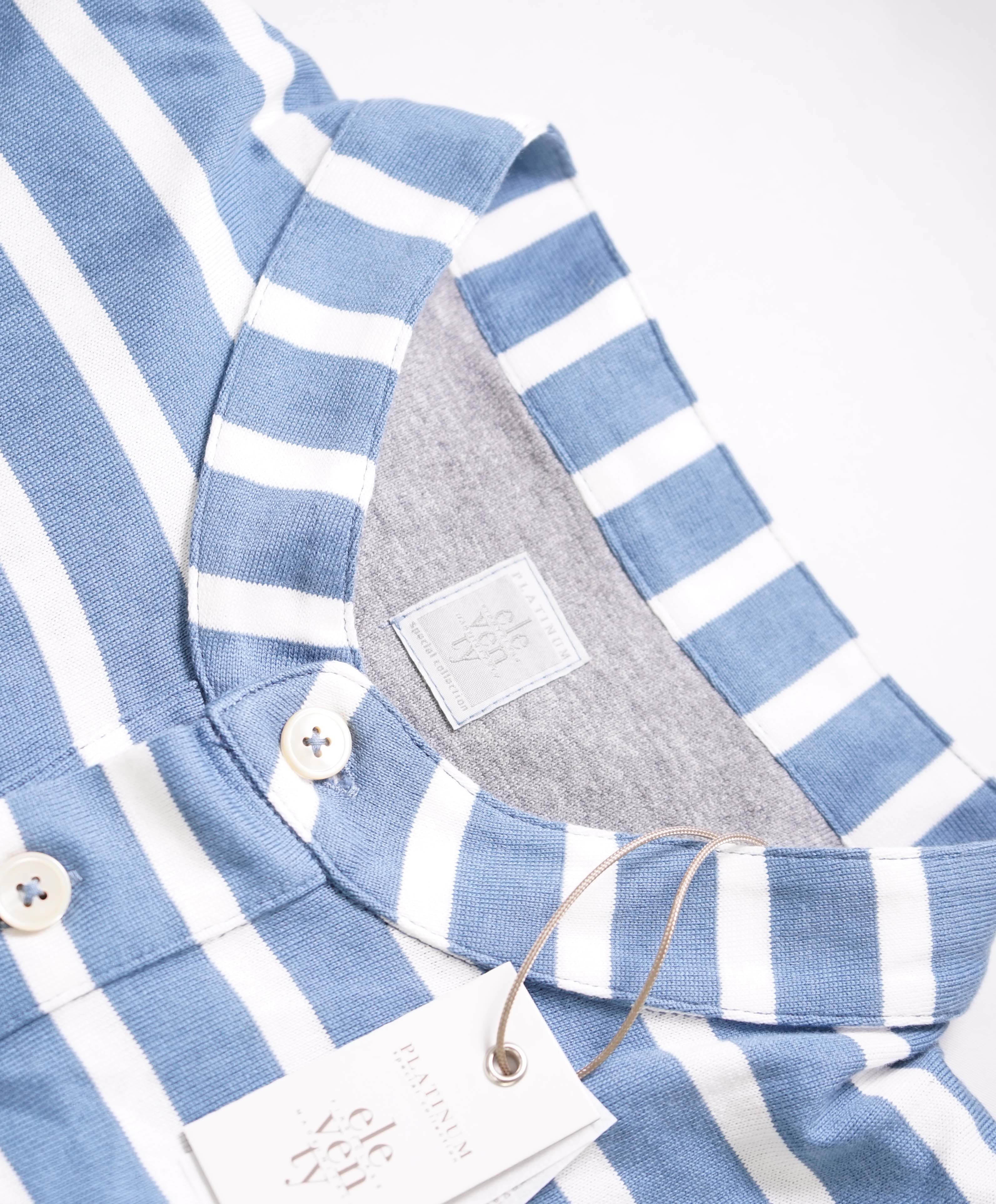 $395 ELEVENTY - Logo COTTON Nautical Stripe Henley T-Shirt Blue - M