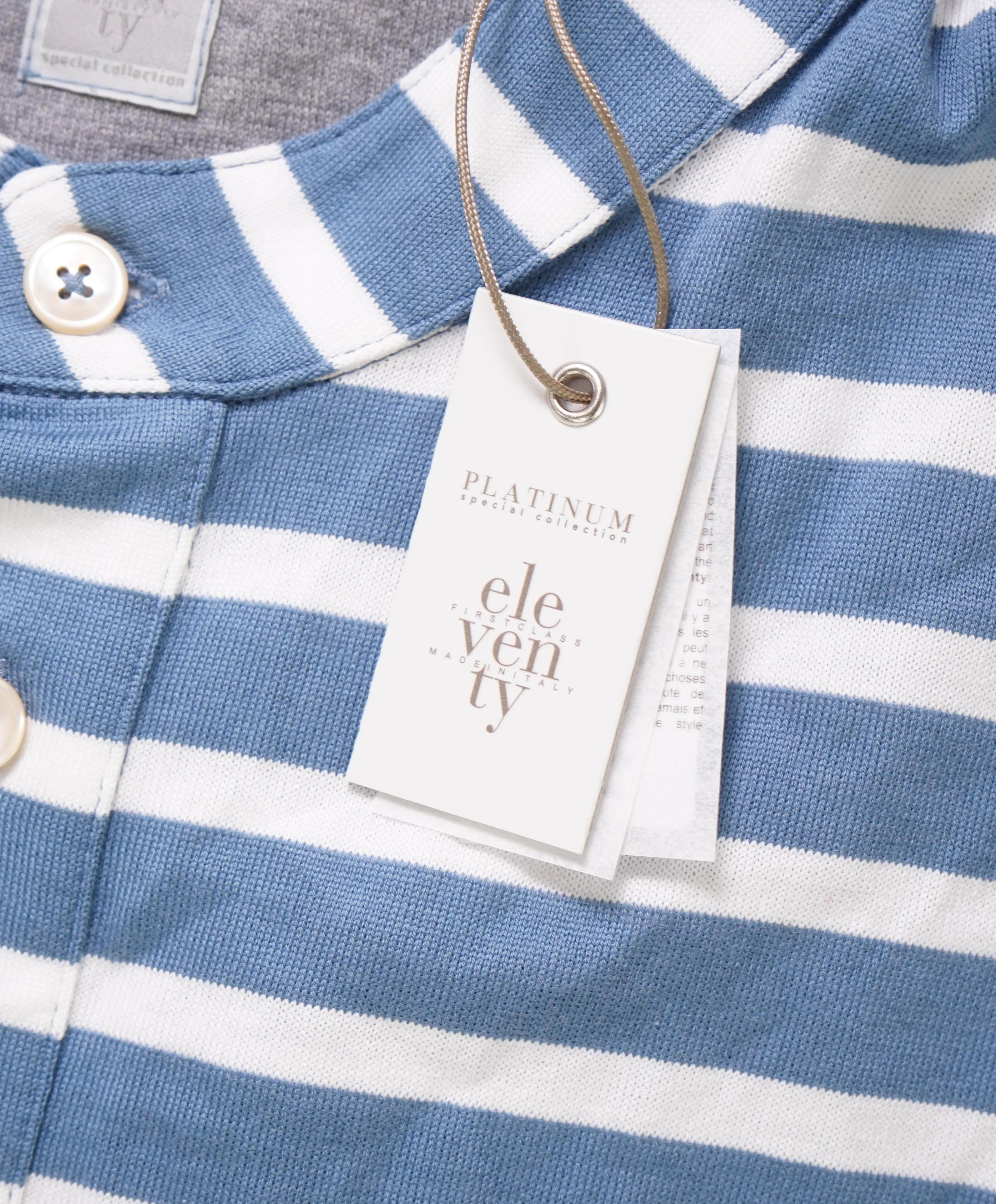 $395 ELEVENTY - Logo COTTON Nautical Stripe Henley T-Shirt Blue - M