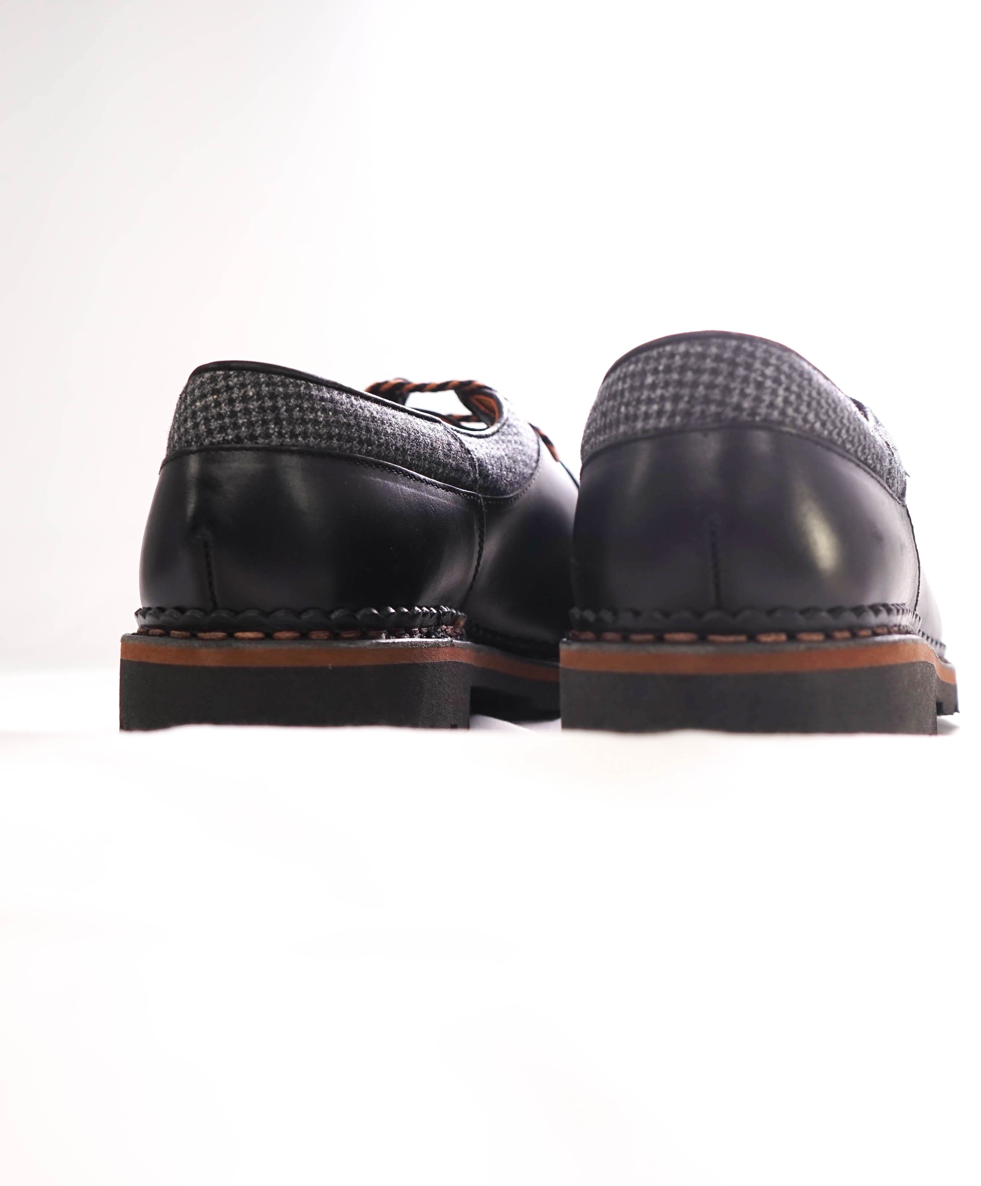 $750 ERMENEGILDO ZEGNA - PARABOOT Black Houndstooth Wool Lace Up Derby - 11 US 44EU