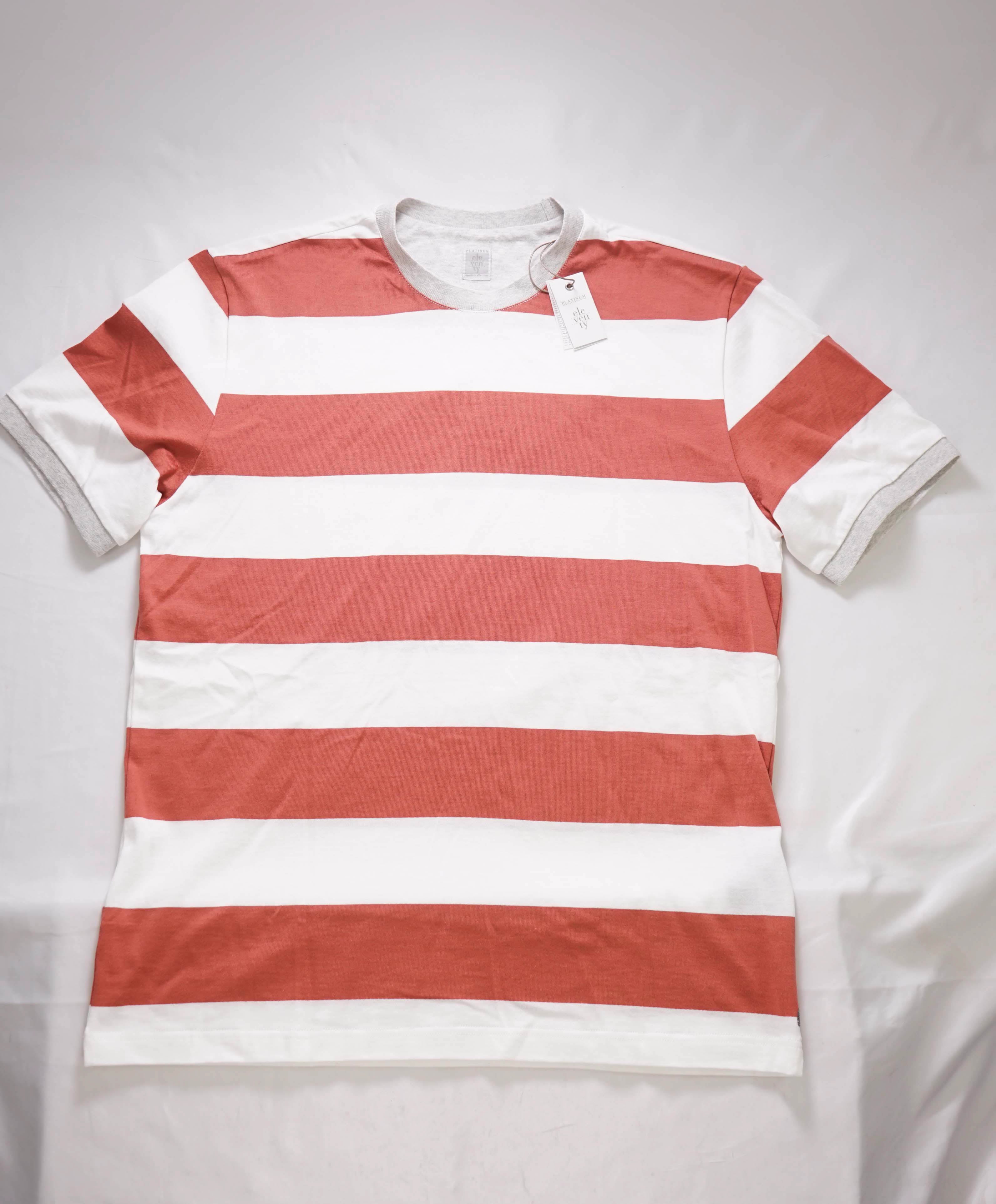 $395 ELEVENTY -White/Pastel Orange Nautical Stripe Short Sleeve T - M