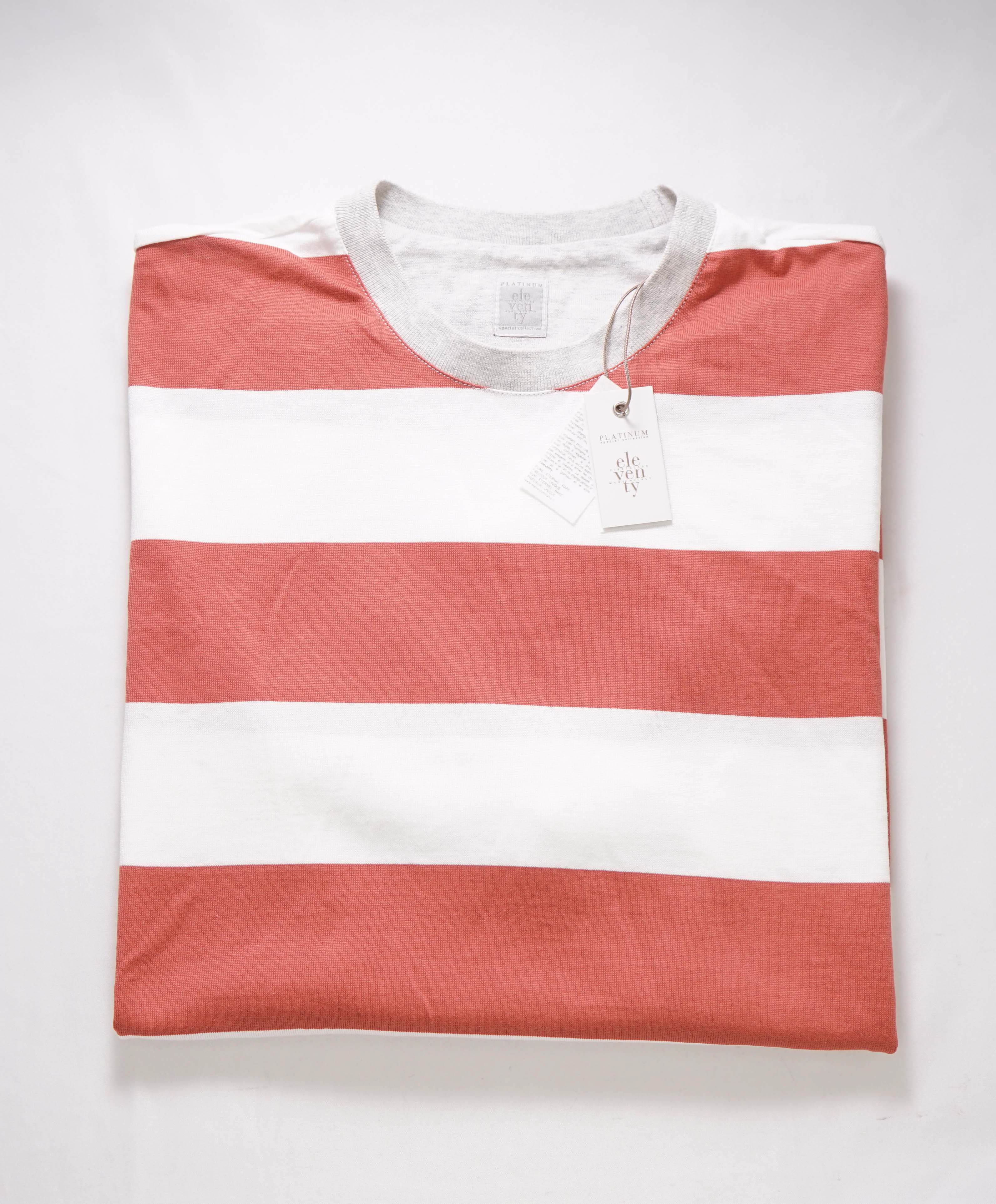 $395 ELEVENTY -White/Pastel Orange Nautical Stripe Short Sleeve T - M