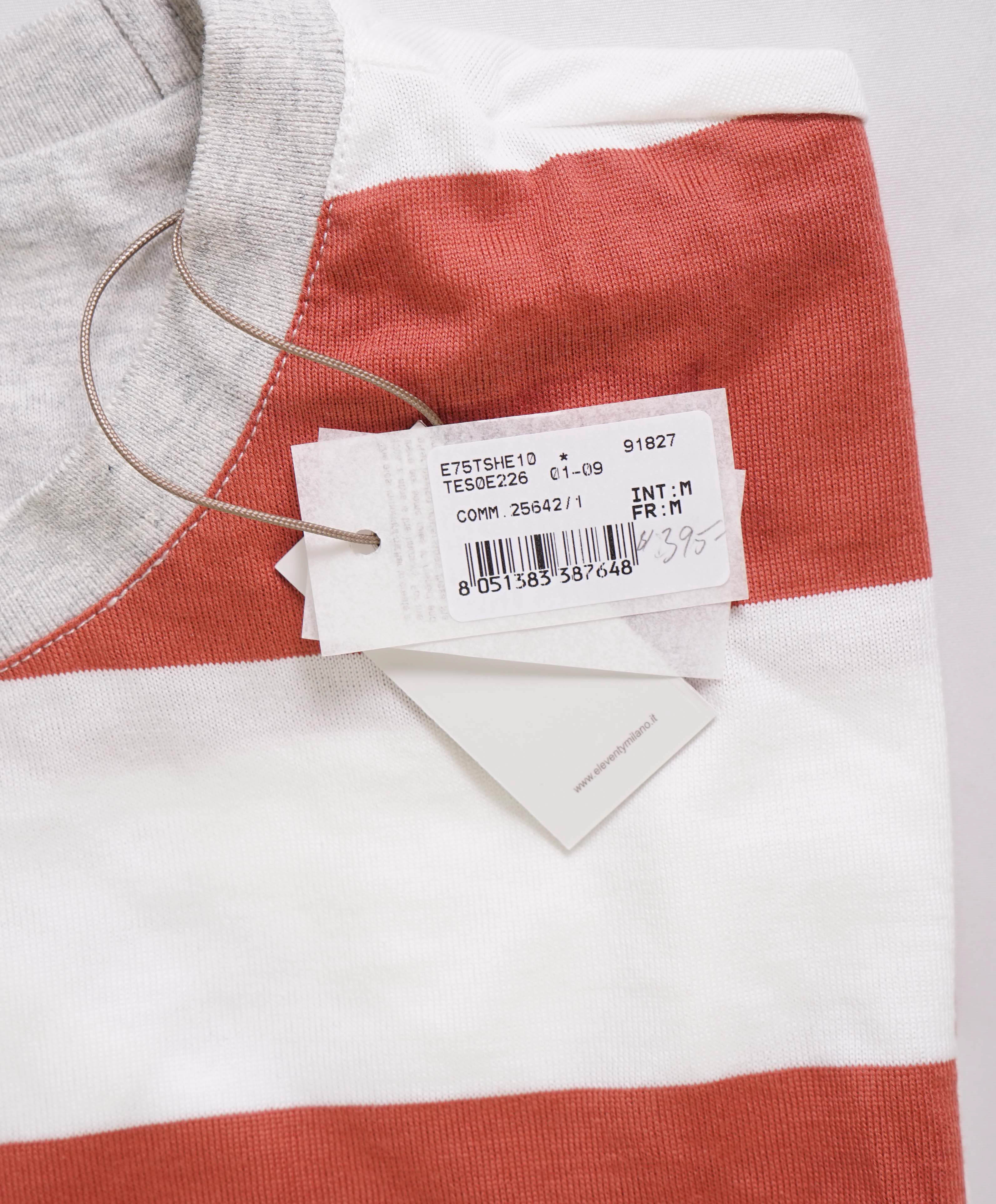 $395 ELEVENTY -White/Pastel Orange Nautical Stripe Short Sleeve T - M