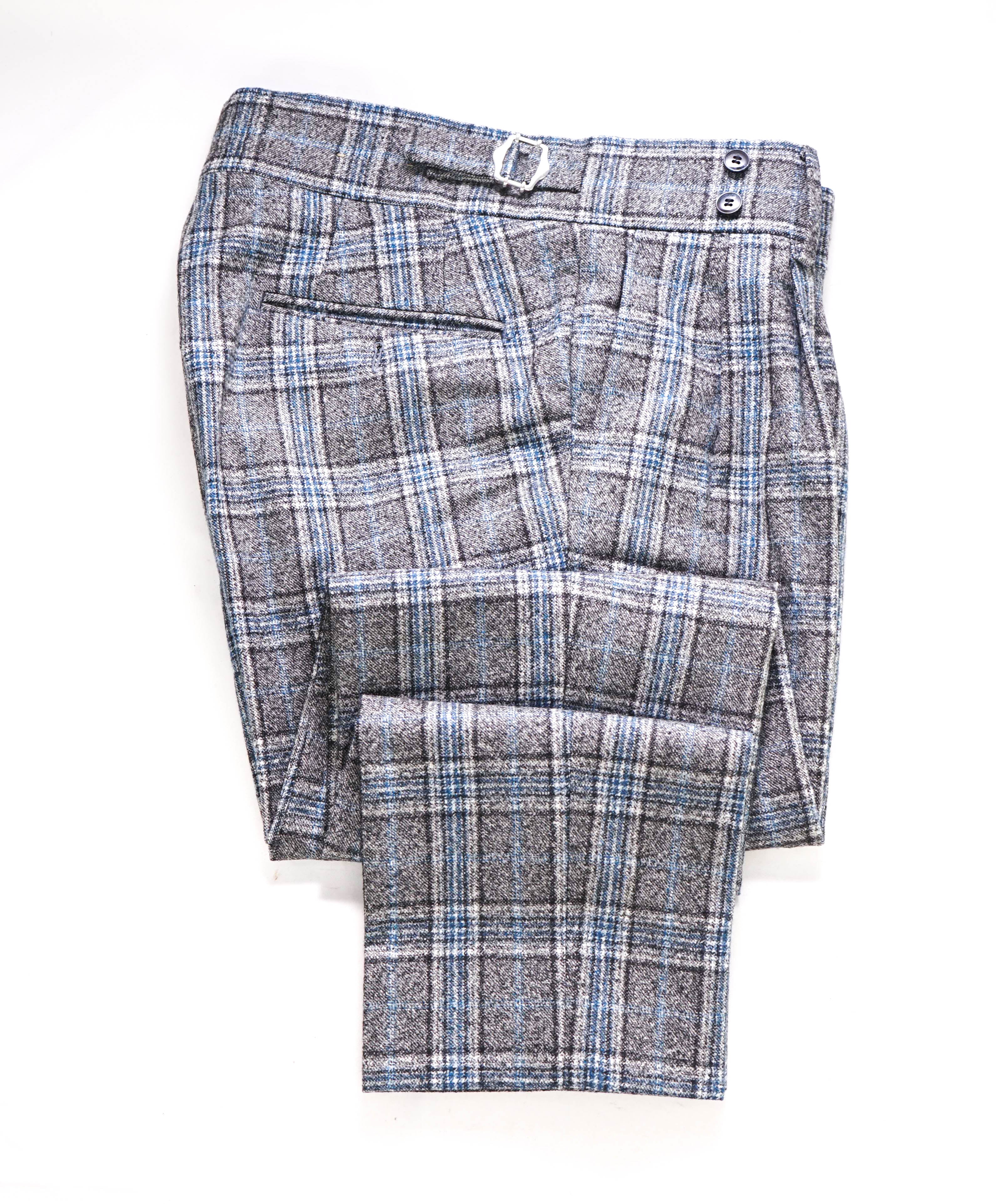 LUIGI BIANCHI MANTOVA - "SLIM" Check Pure Wool Side Tab Tall Waistband Dress Pants - 34W