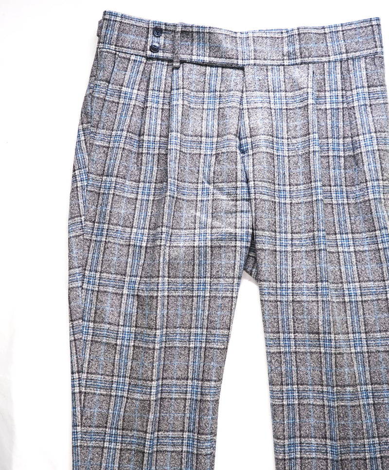 LUIGI BIANCHI MANTOVA - "SLIM" Check Pure Wool Side Tab Tall Waistband Dress Pants - 34W