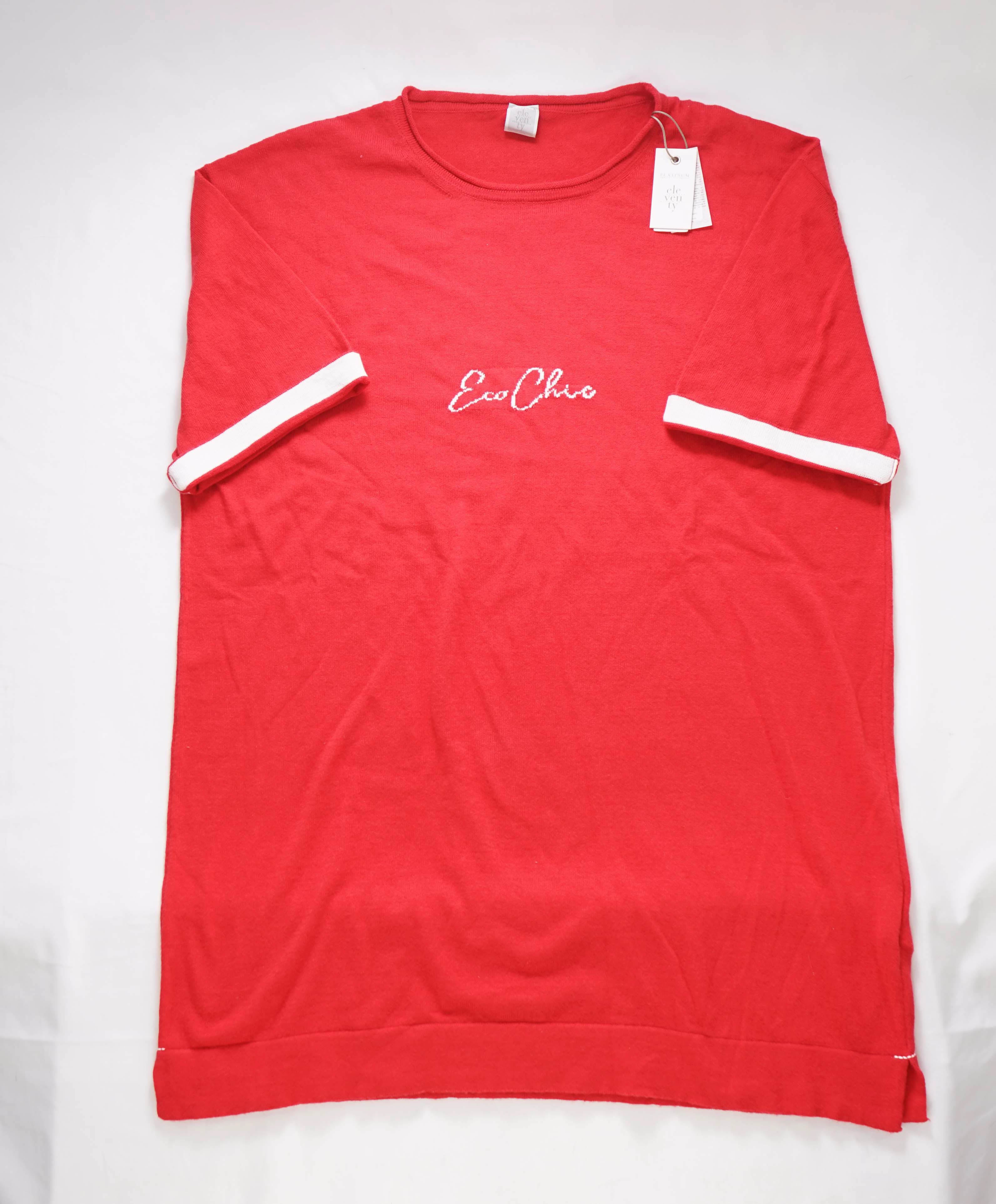 $325 ELEVENTY - Red  Crewneck Premium Short Sleeve Sweater - M