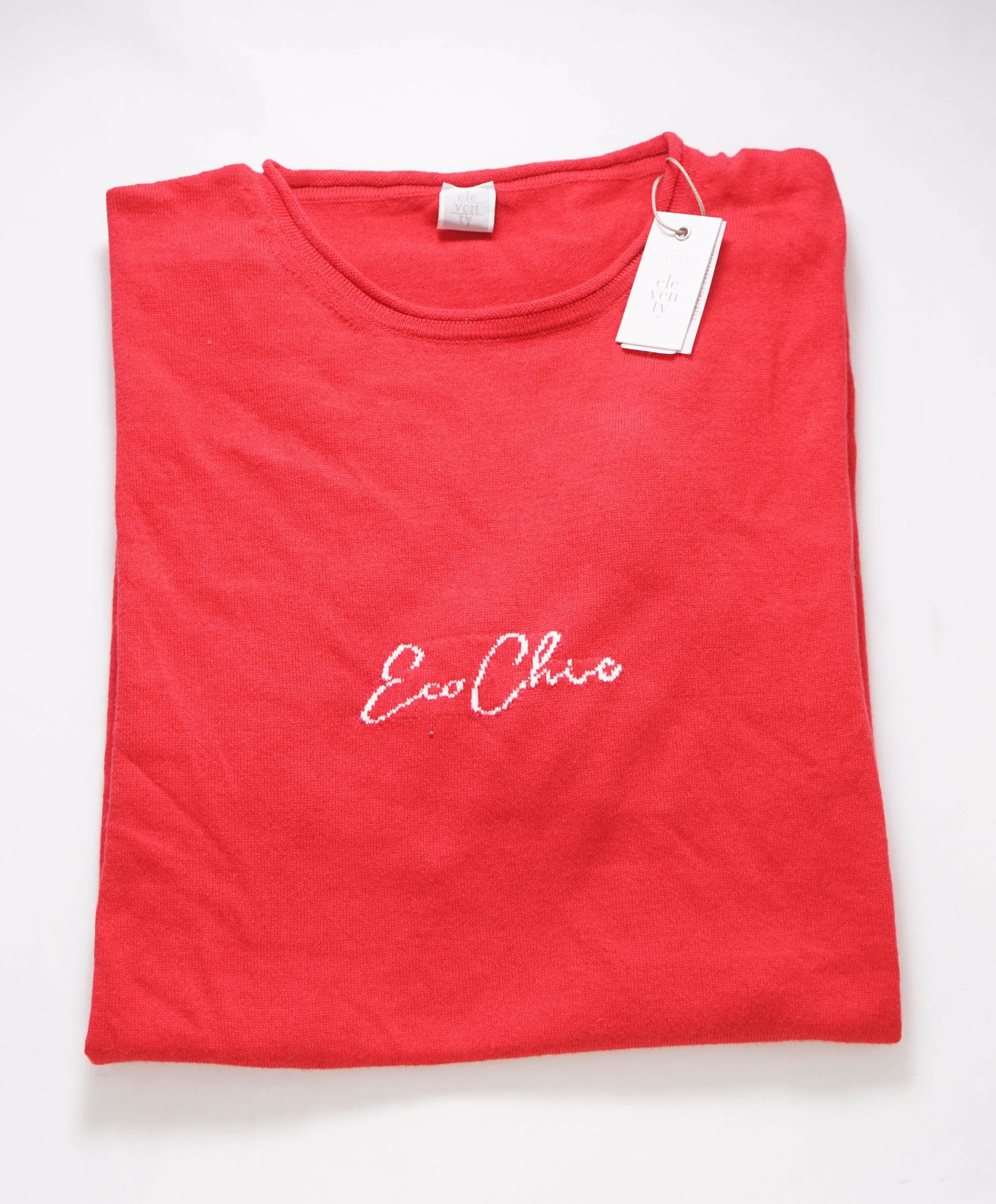 $325 ELEVENTY - Red  Crewneck Premium Short Sleeve Sweater - M