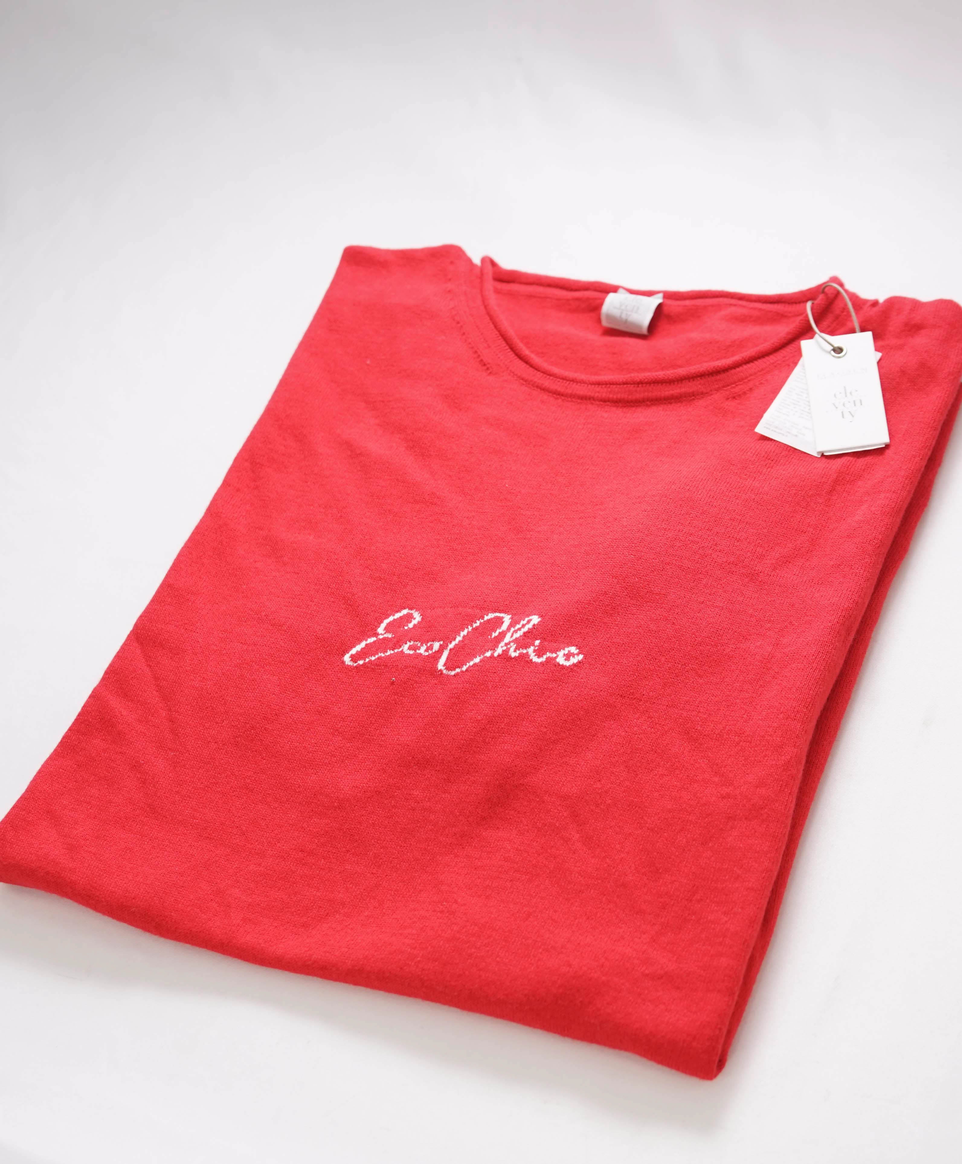 $325 ELEVENTY - Red  Crewneck Premium Short Sleeve Sweater - M