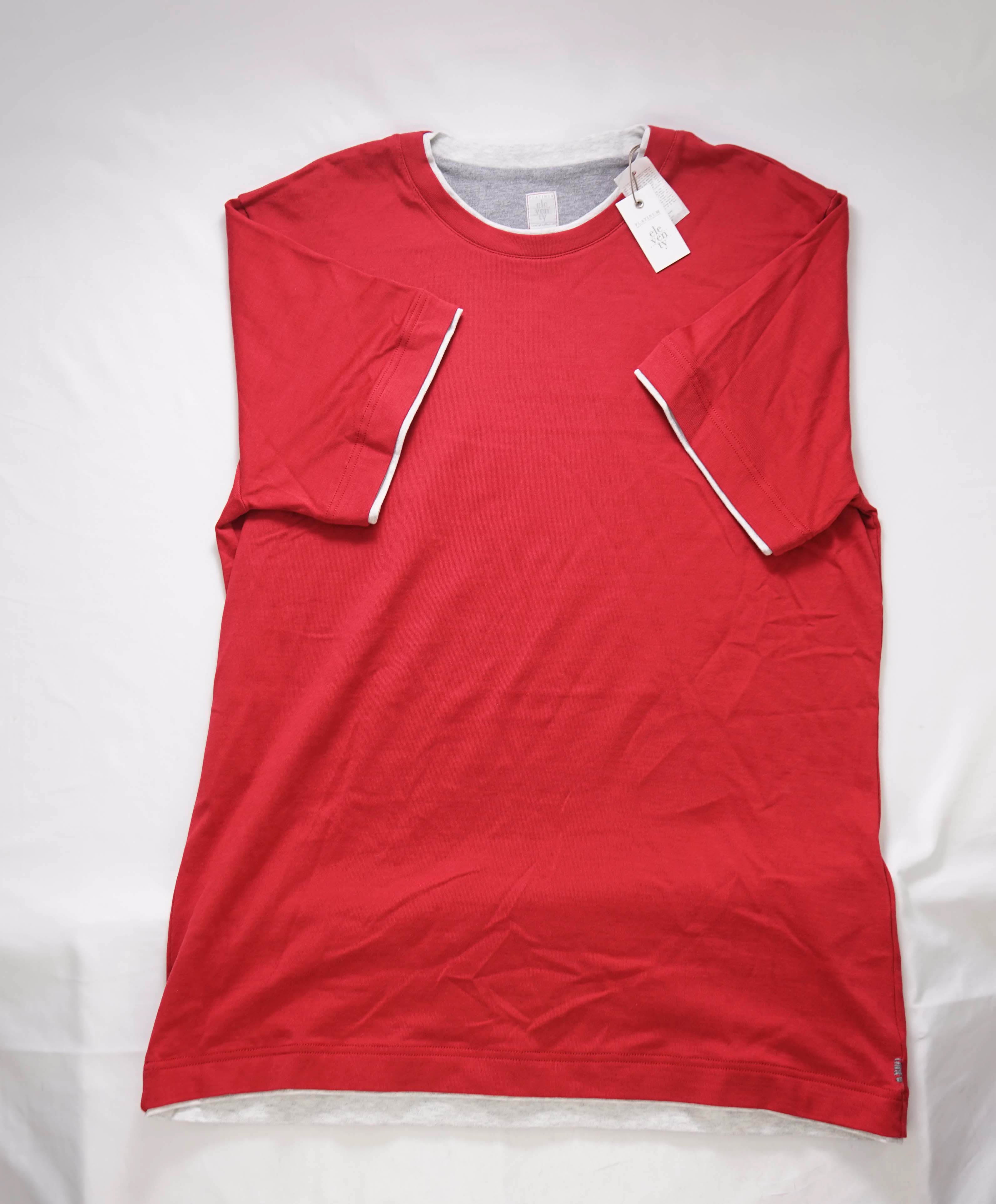 $245 ELEVENTY - Red & White Tipped Short Sleeve T - M