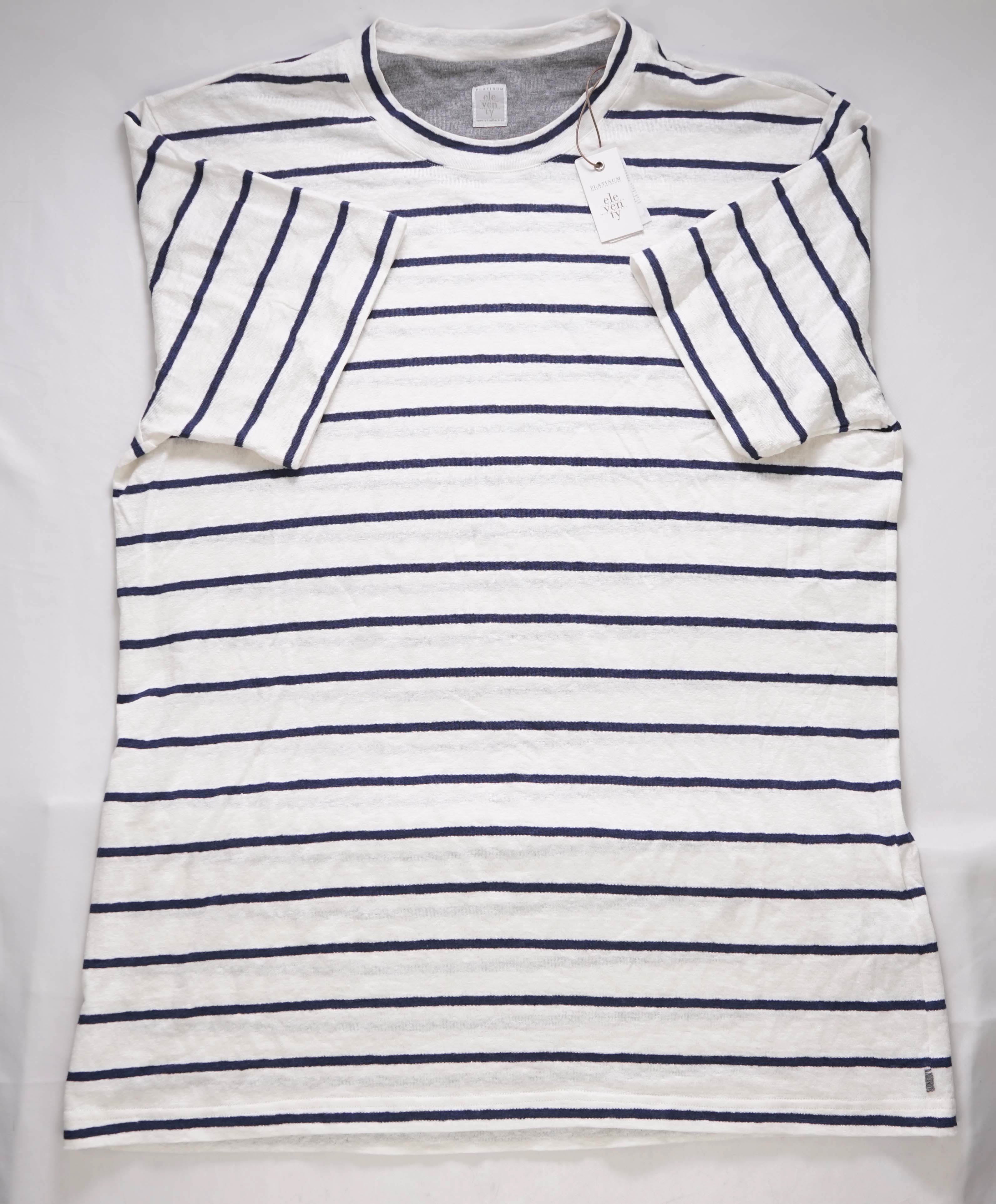 $245 ELEVENTY - Linen NAUTICAL STRIPE Navy/White Short Sleeve T - M