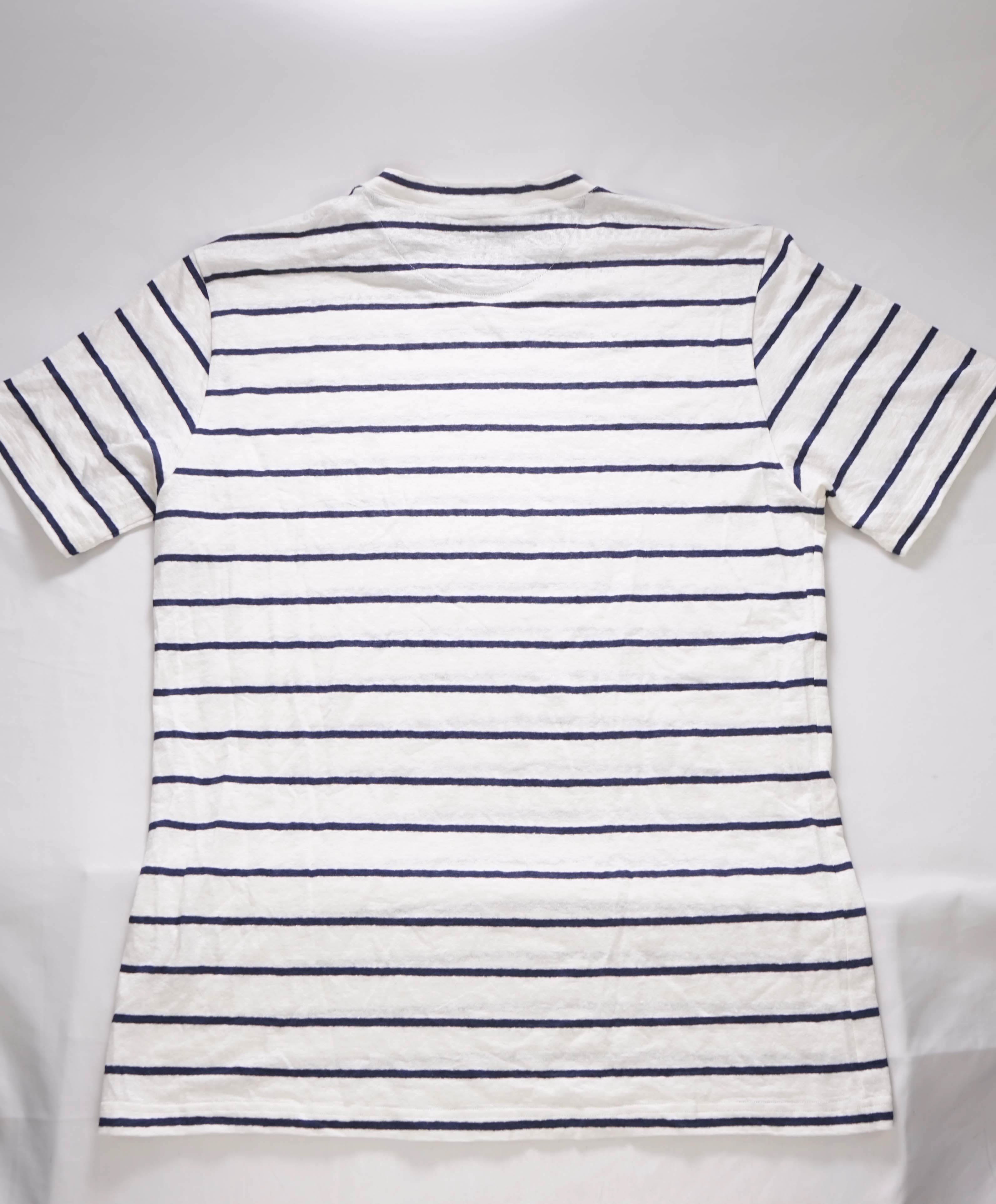 $245 ELEVENTY - Linen NAUTICAL STRIPE Navy/White Short Sleeve T - M