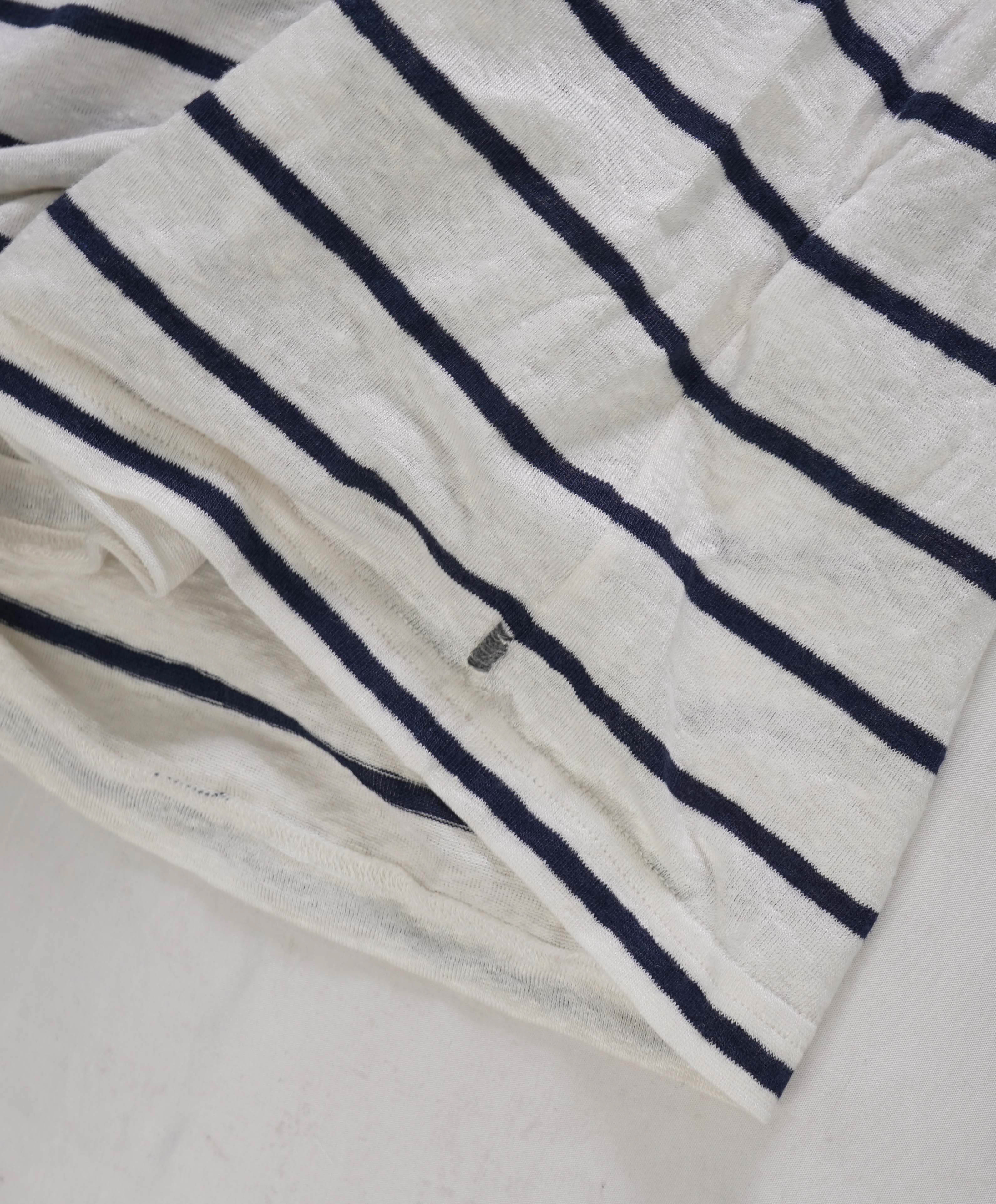 $245 ELEVENTY - Linen NAUTICAL STRIPE Navy/White Short Sleeve T - M