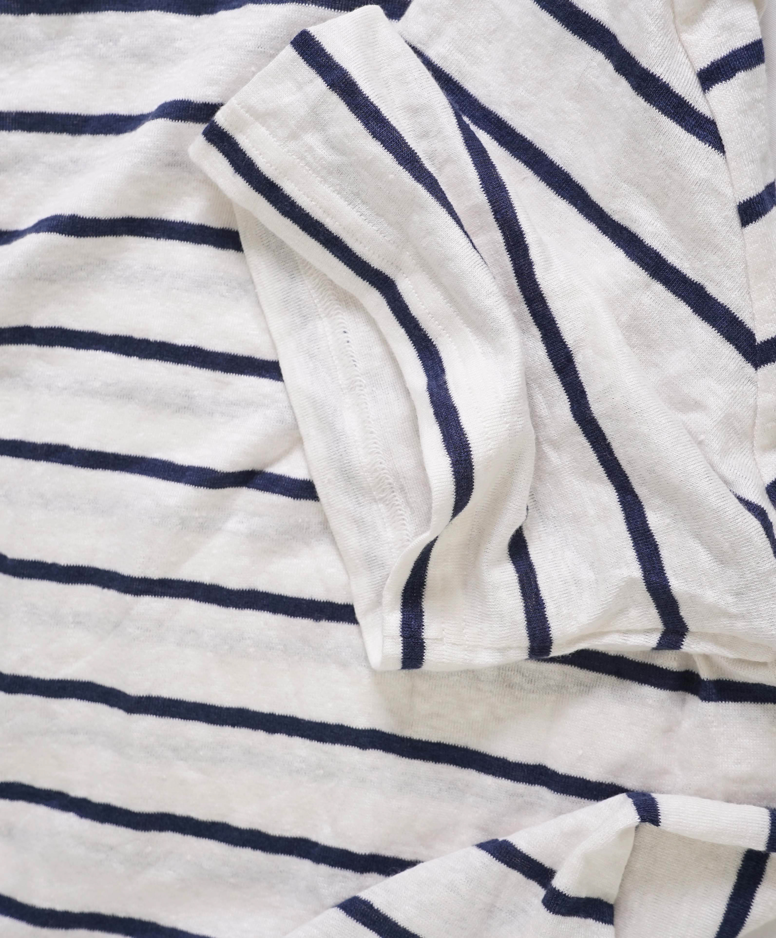 $245 ELEVENTY - Linen NAUTICAL STRIPE Navy/White Short Sleeve T - M