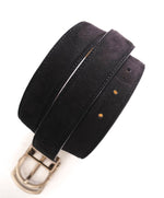 $535 SALVATORE FERRAGAMO - Black Single Gancini Buckle SUEDE Leather Belt - 34W