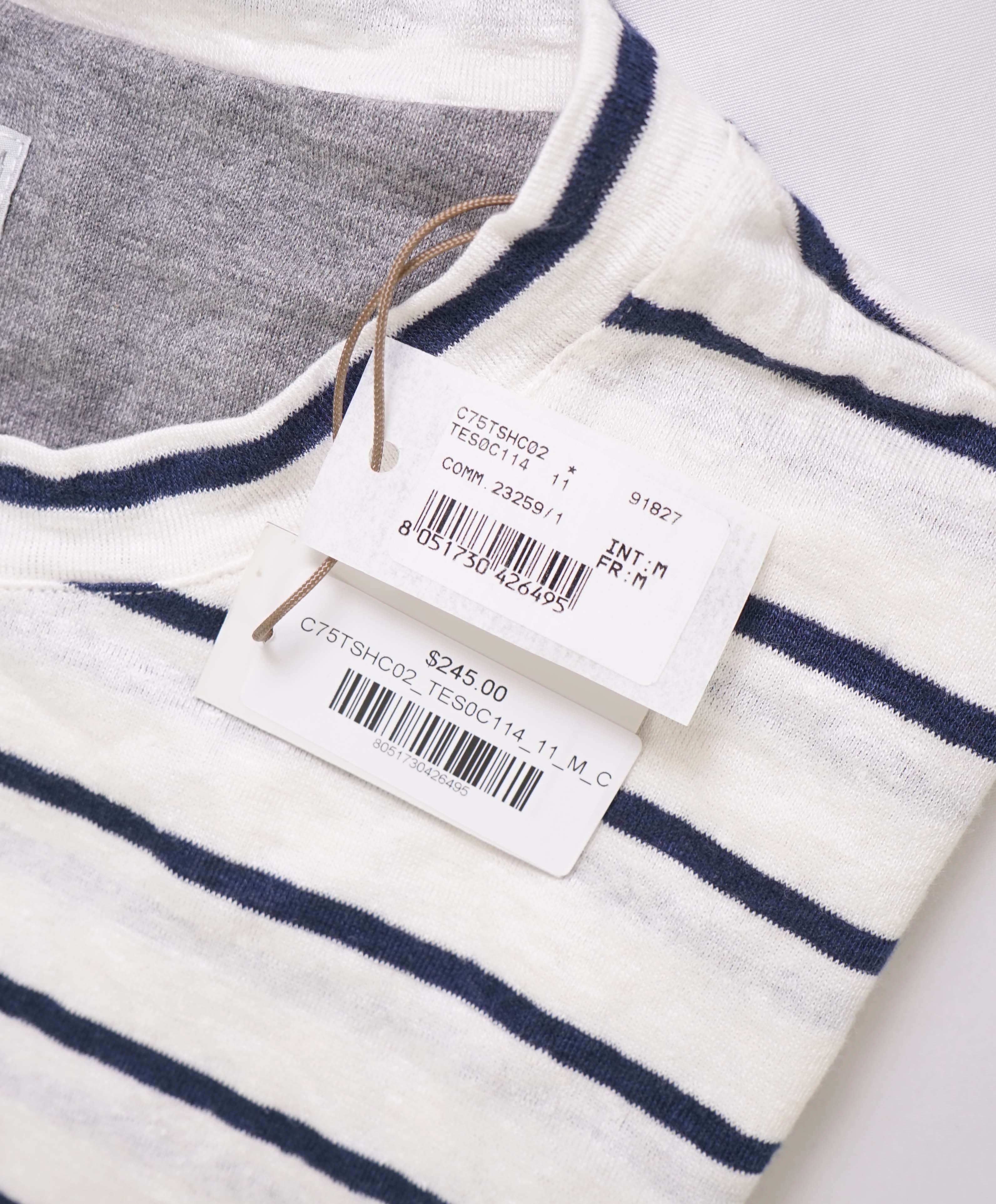 $245 ELEVENTY - Linen NAUTICAL STRIPE Navy/White Short Sleeve T - M