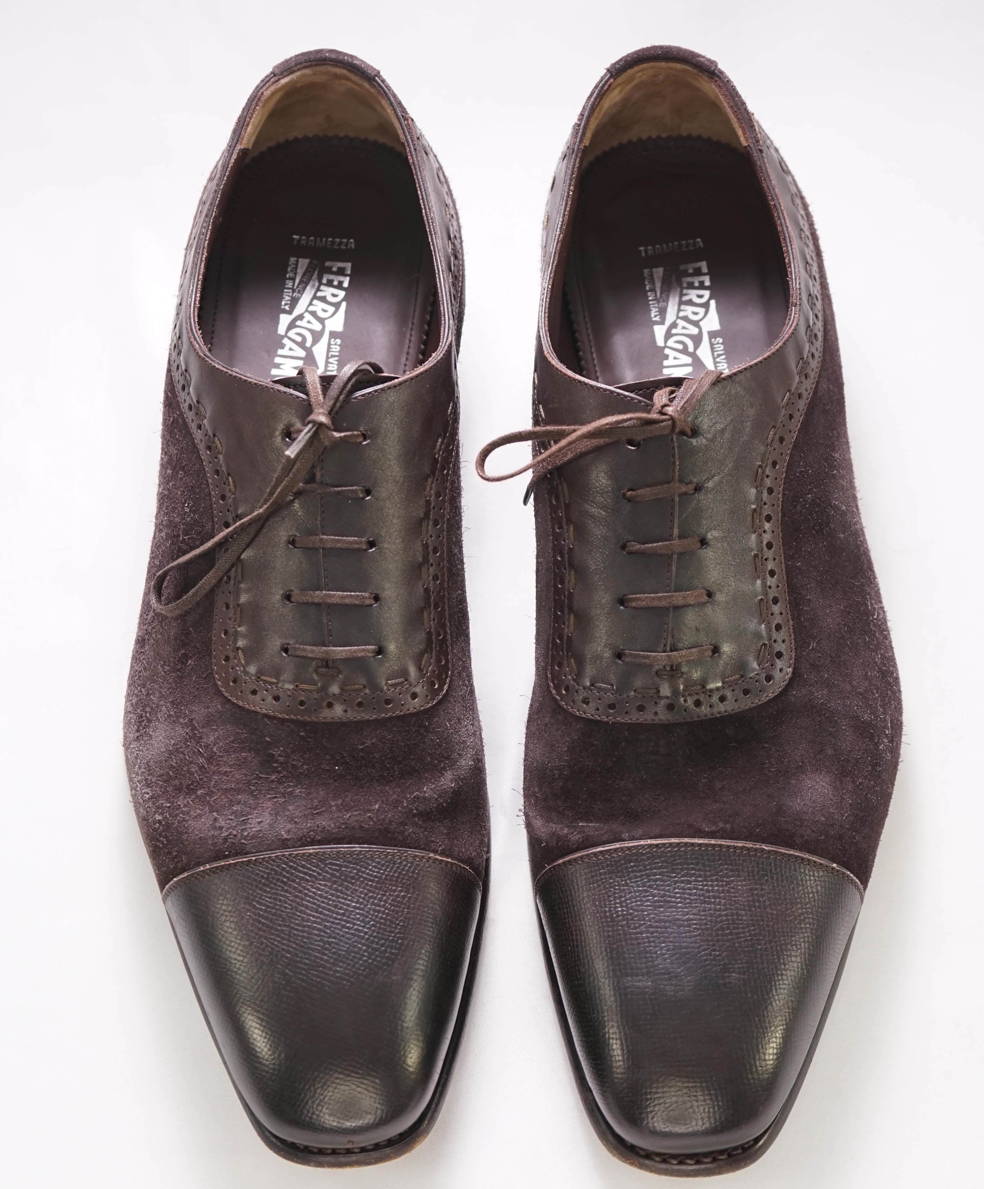 $1,250 SALVATORE FERRAGAMO - "TRAMEZZA" Burgundy Mixed Media Oxford - 13 E US