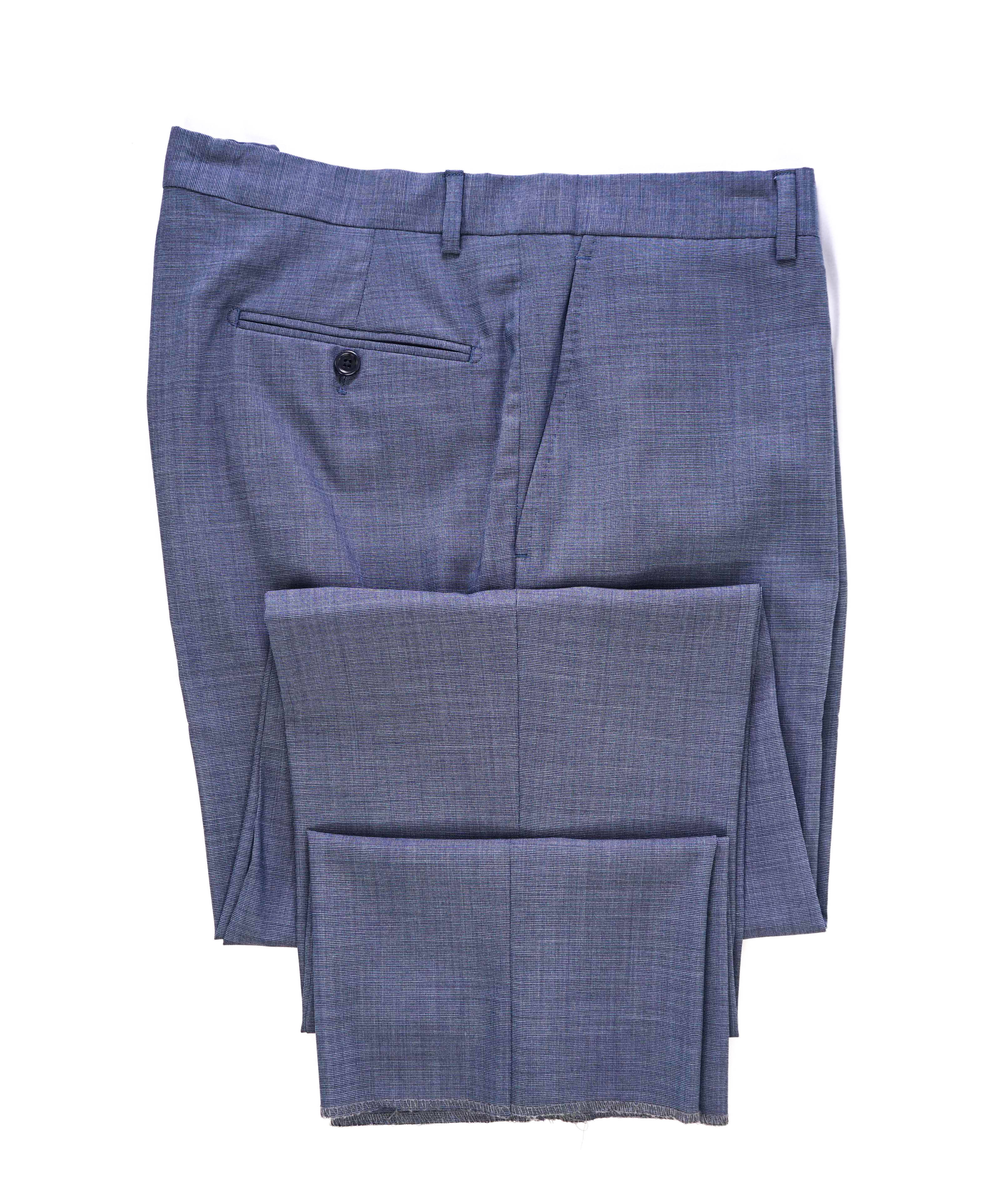 SAKS FIFTH AVE -Blue Birdseye "MODERN" Wool MADE IN ITALY Flat Front Pants- 42W