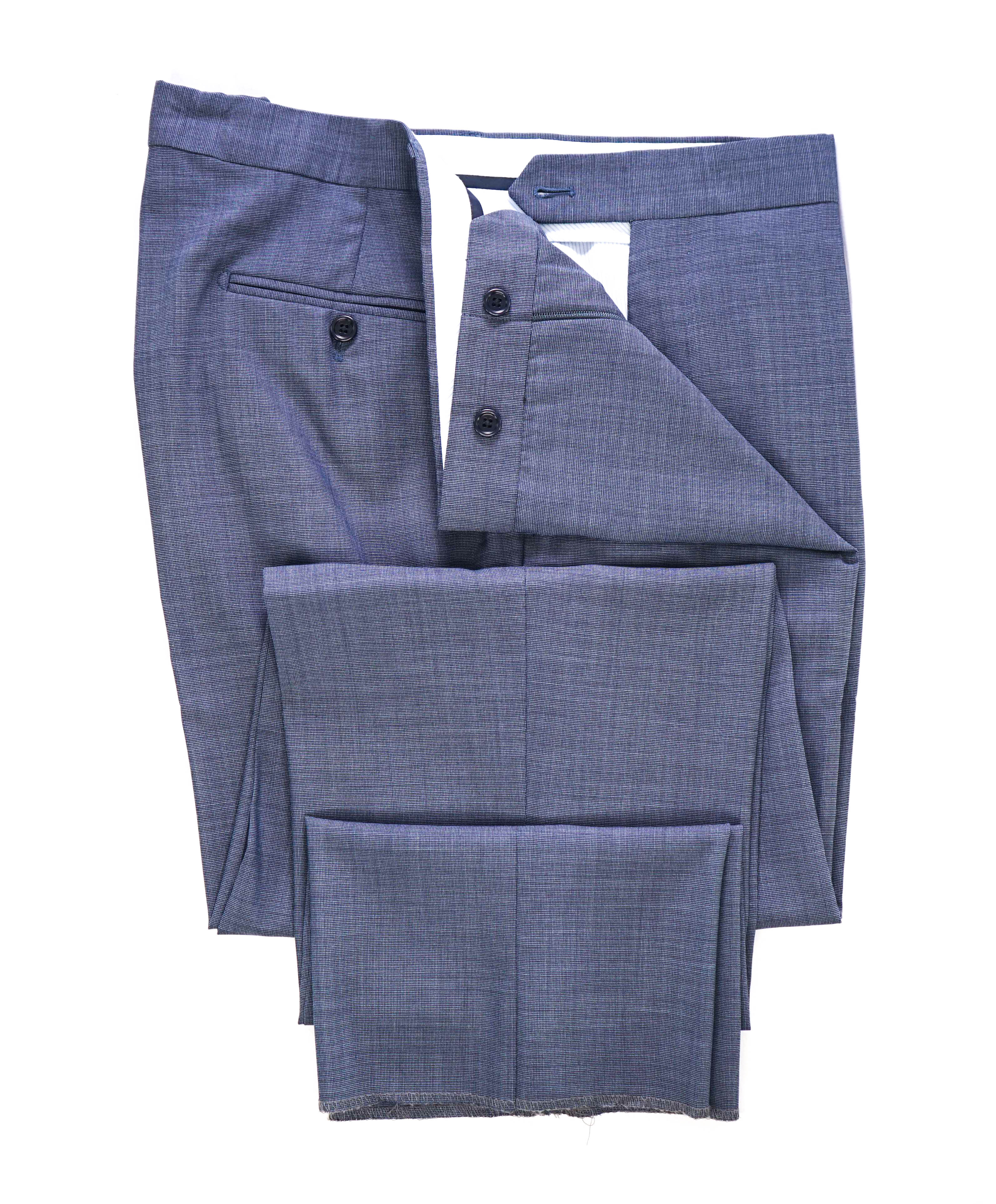 SAKS FIFTH AVE -Blue Birdseye "MODERN" Wool MADE IN ITALY Flat Front Pants- 42W